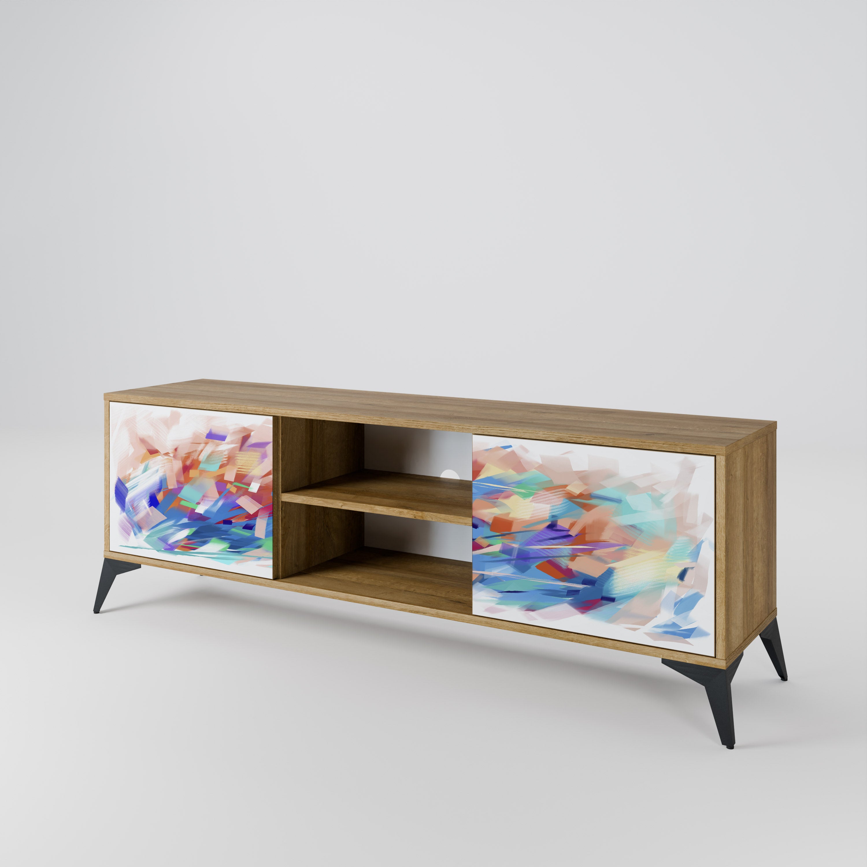 Mueble de TV de 2 puertas FINESSE MASH-UP con efecto roble