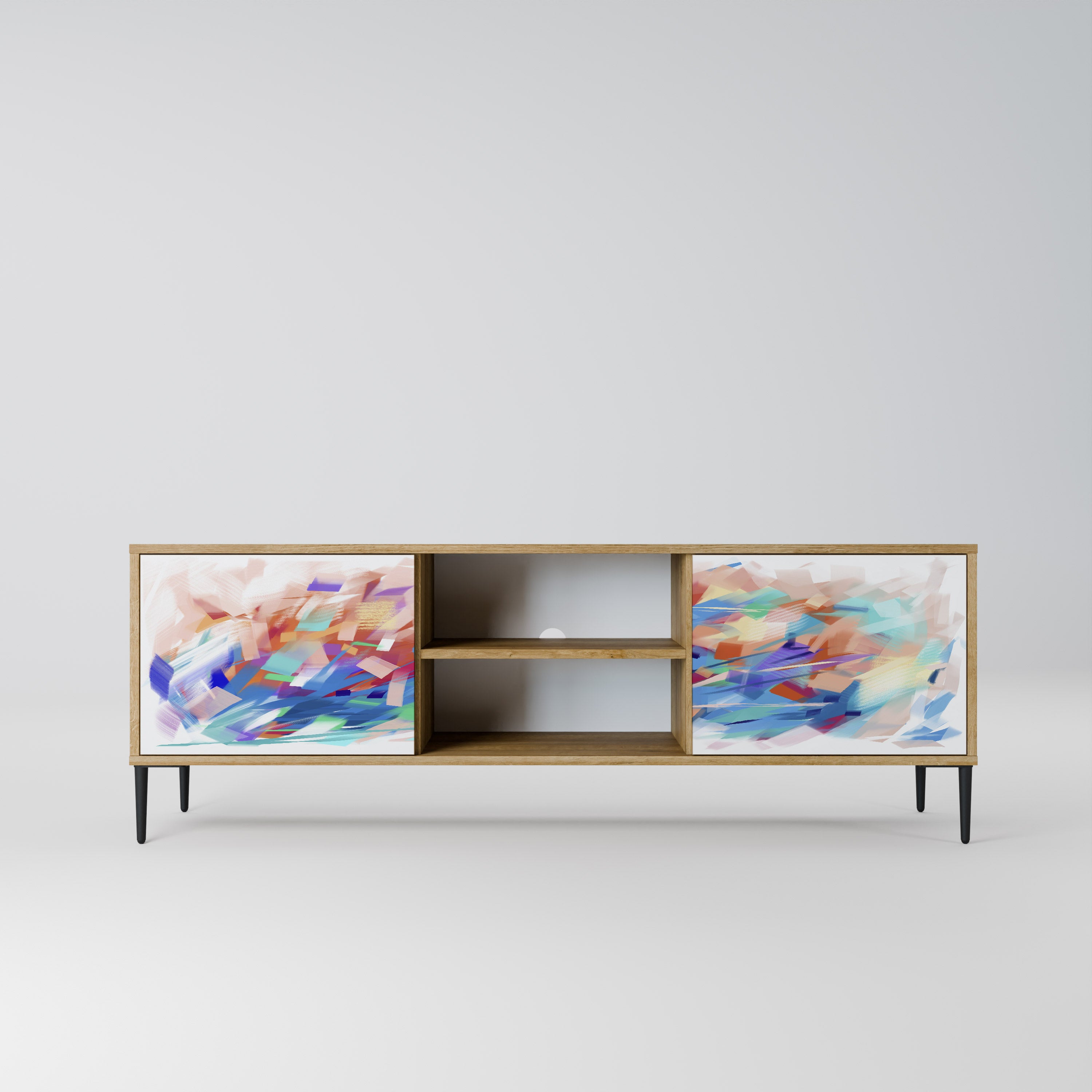 Mueble de TV de 2 puertas FINESSE MASH-UP con efecto roble