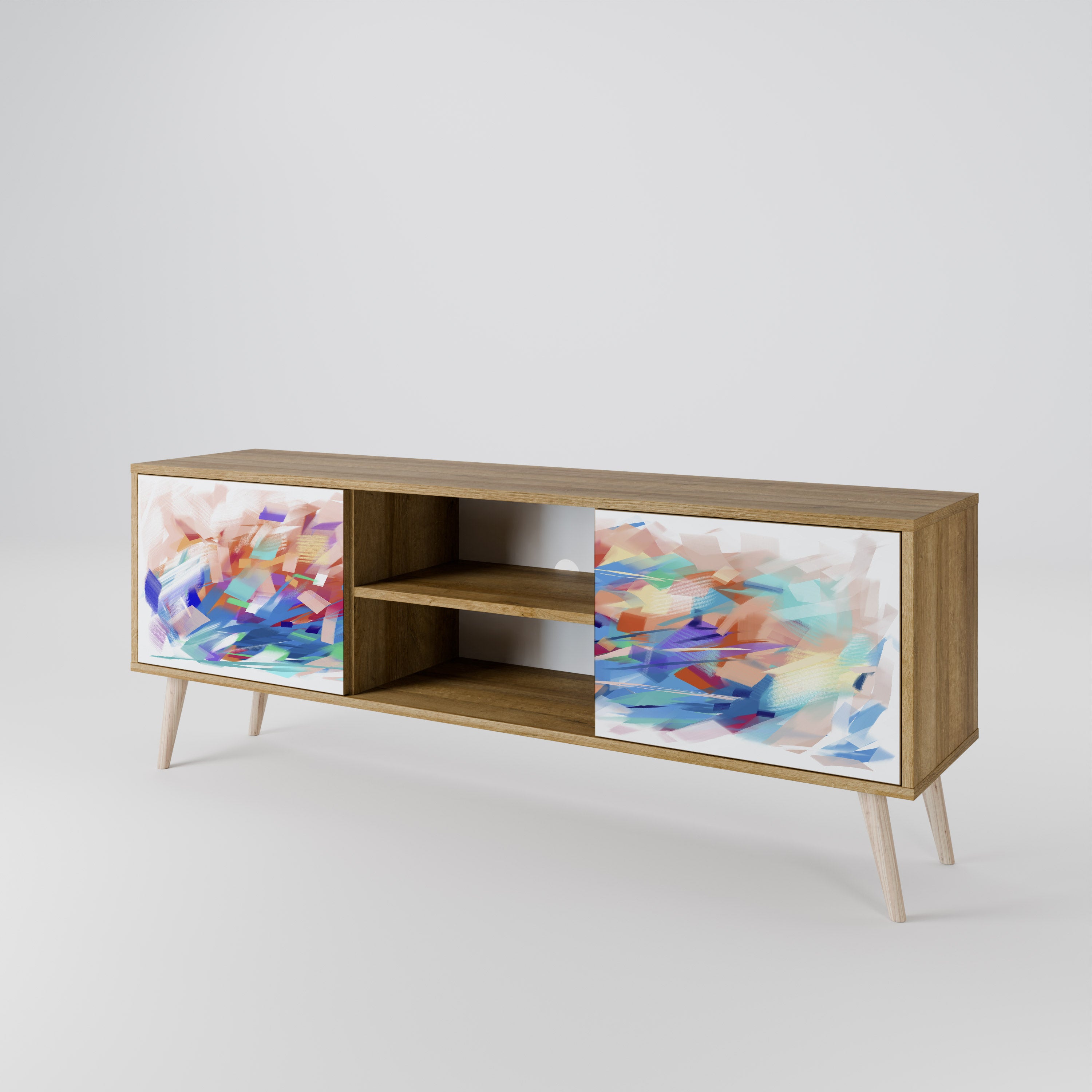 Mueble de TV de 2 puertas FINESSE MASH-UP con efecto roble