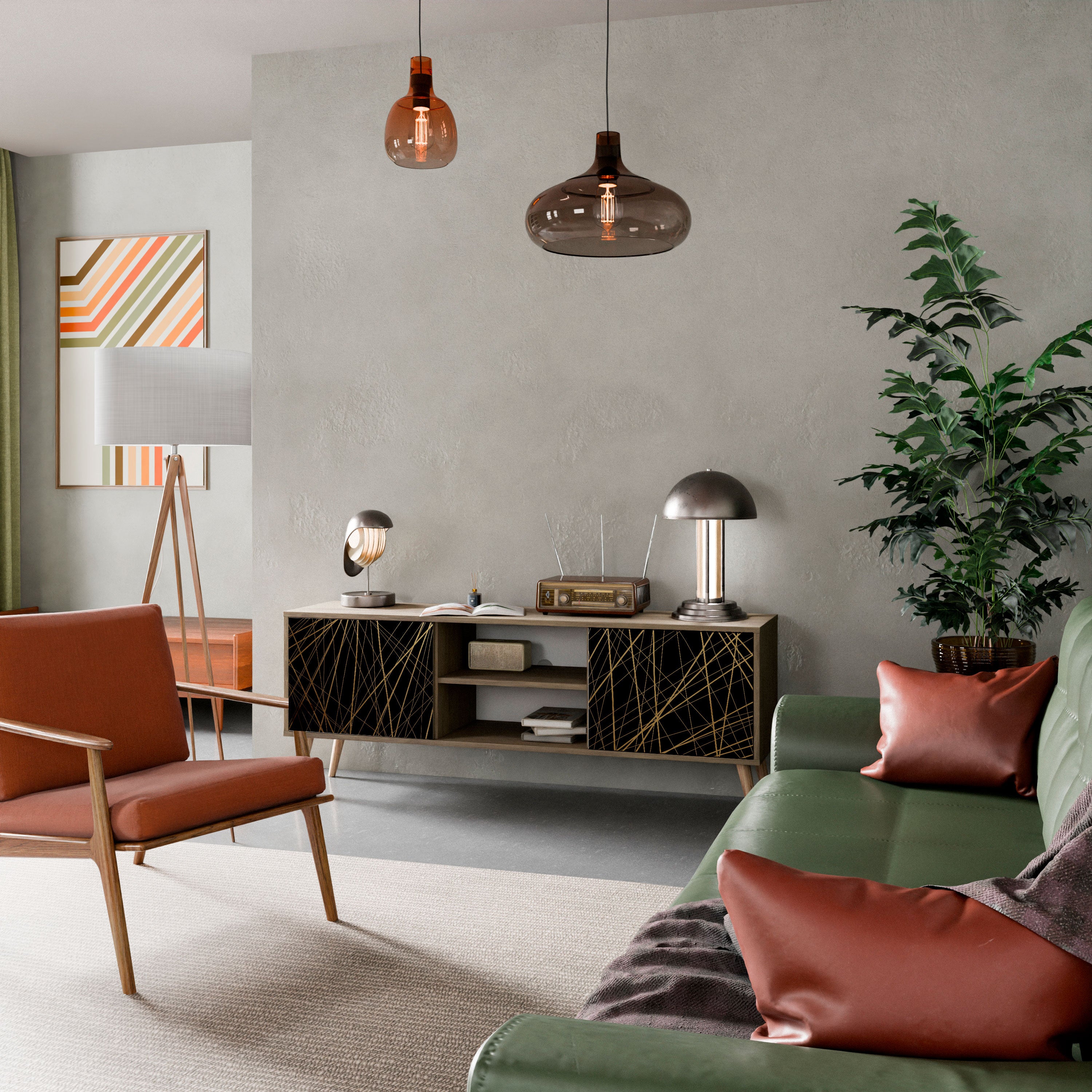 Mueble de TV de 2 puertas BRIGHT MESH con efecto roble