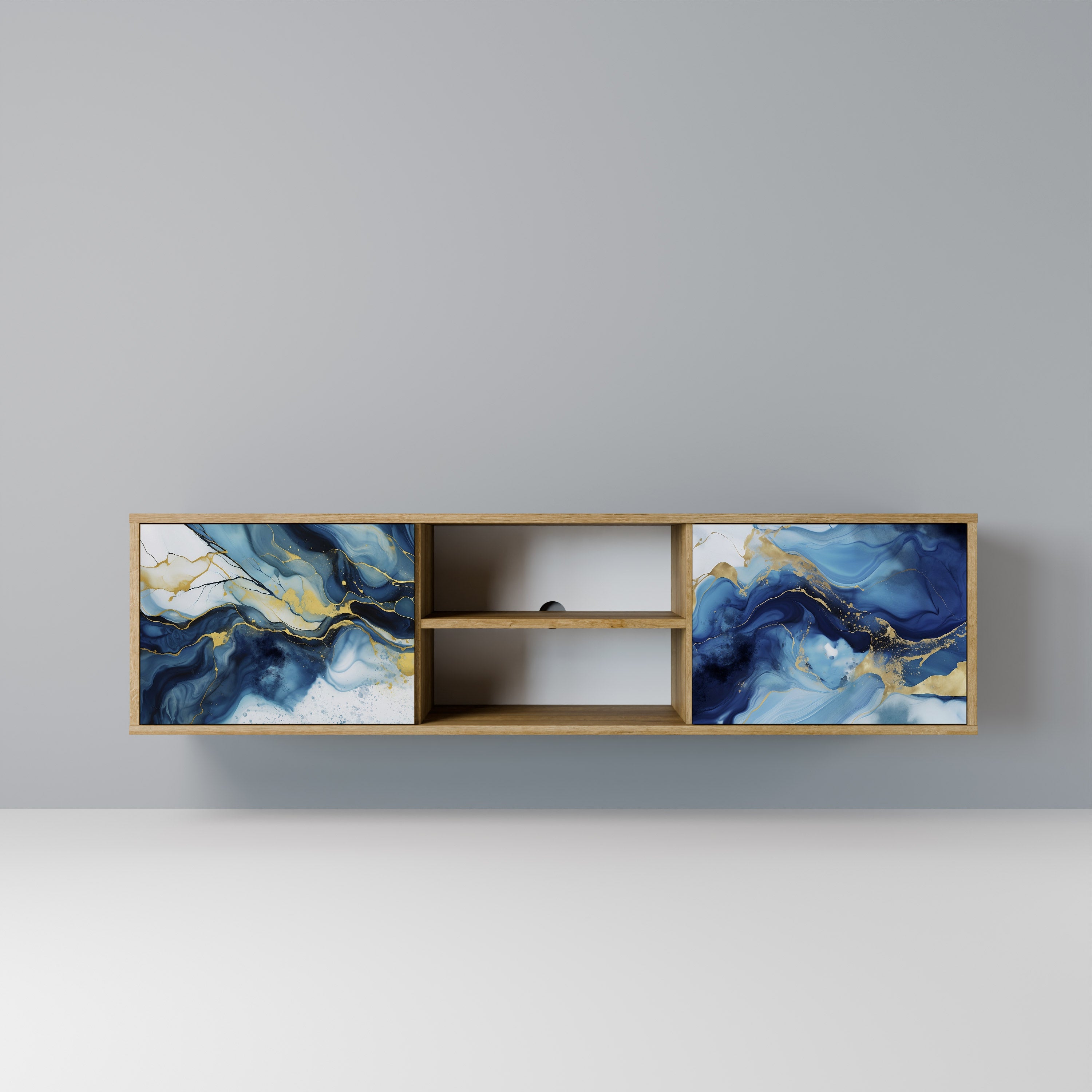 Mueble de TV de 2 puertas INKY MARBLE con efecto roble