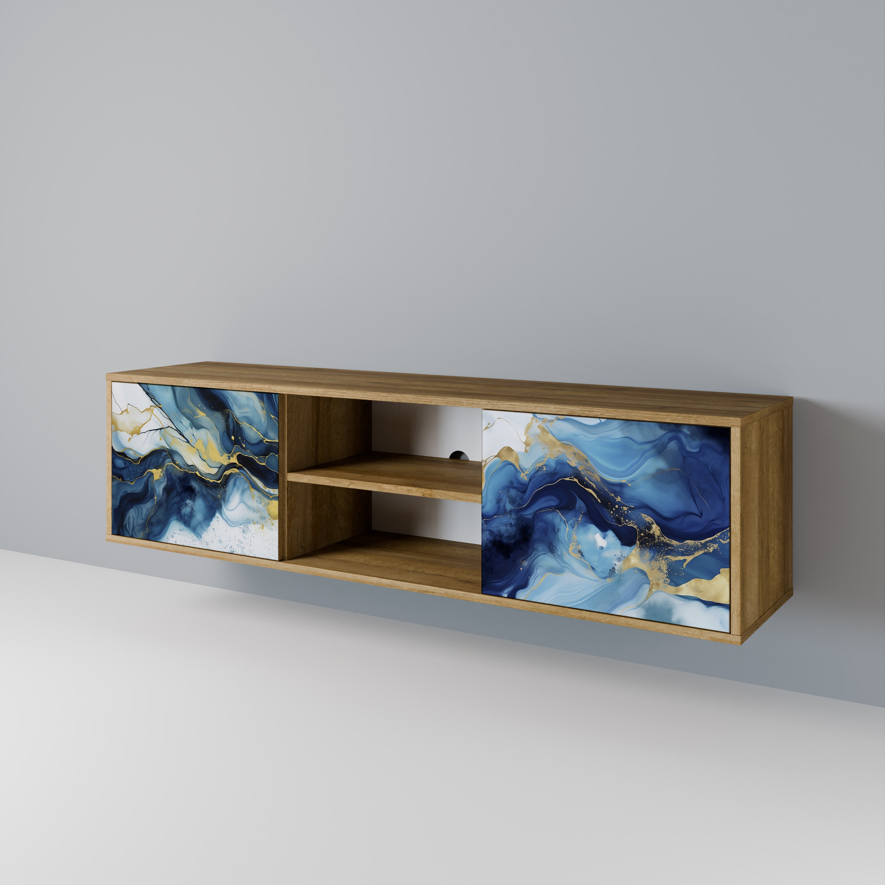 Mueble de TV de 2 puertas INKY MARBLE con efecto roble