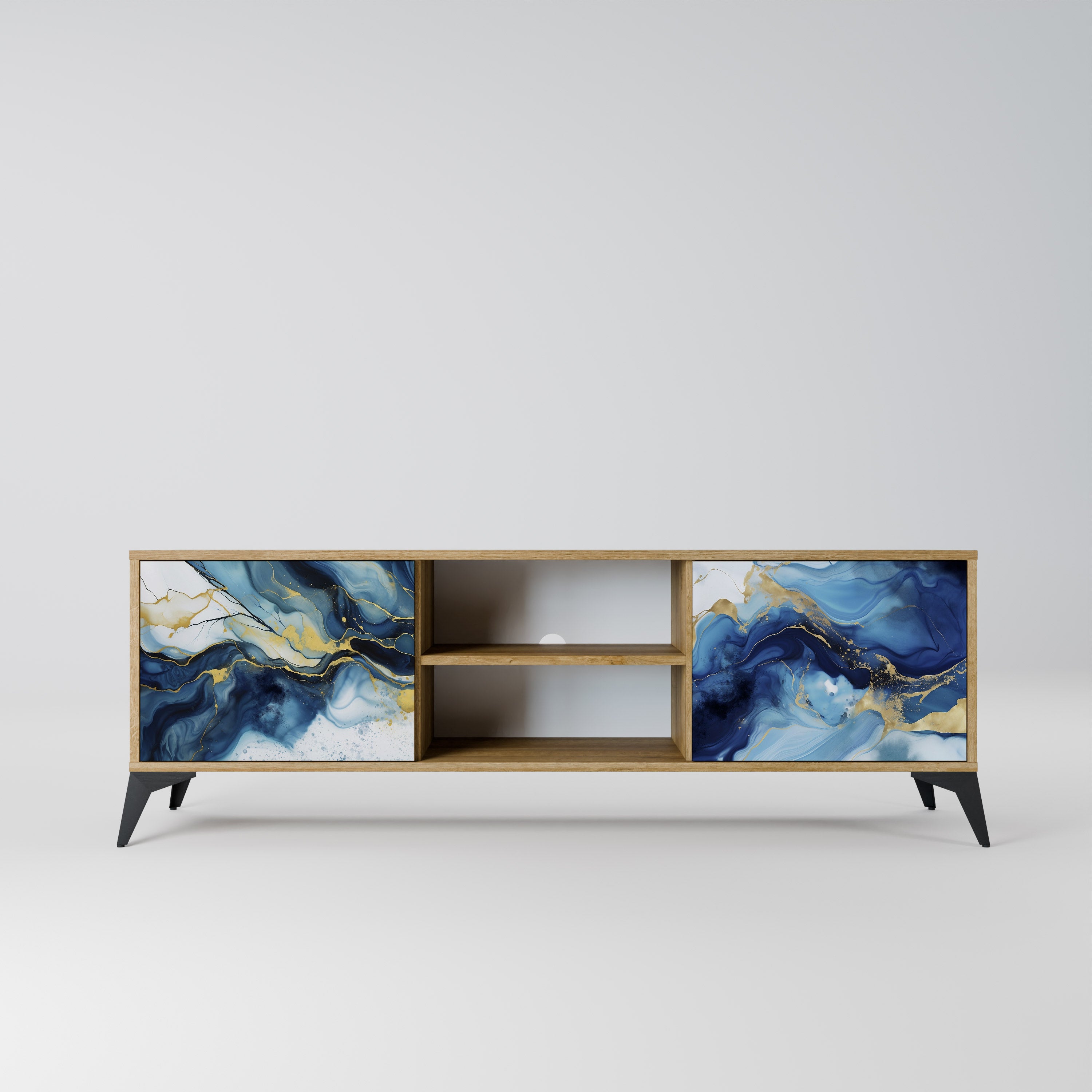 Mueble de TV de 2 puertas INKY MARBLE con efecto roble