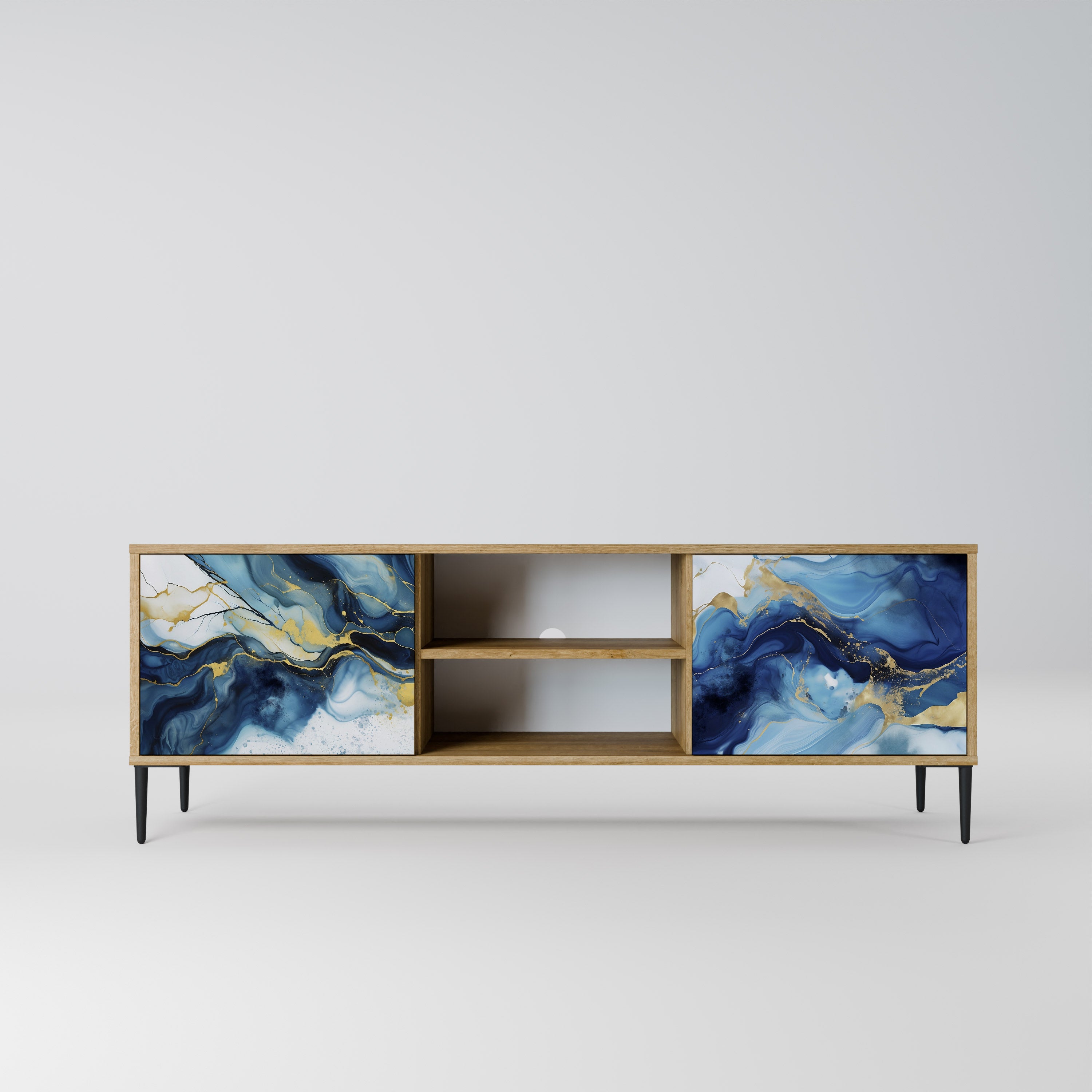Mueble de TV de 2 puertas INKY MARBLE con efecto roble