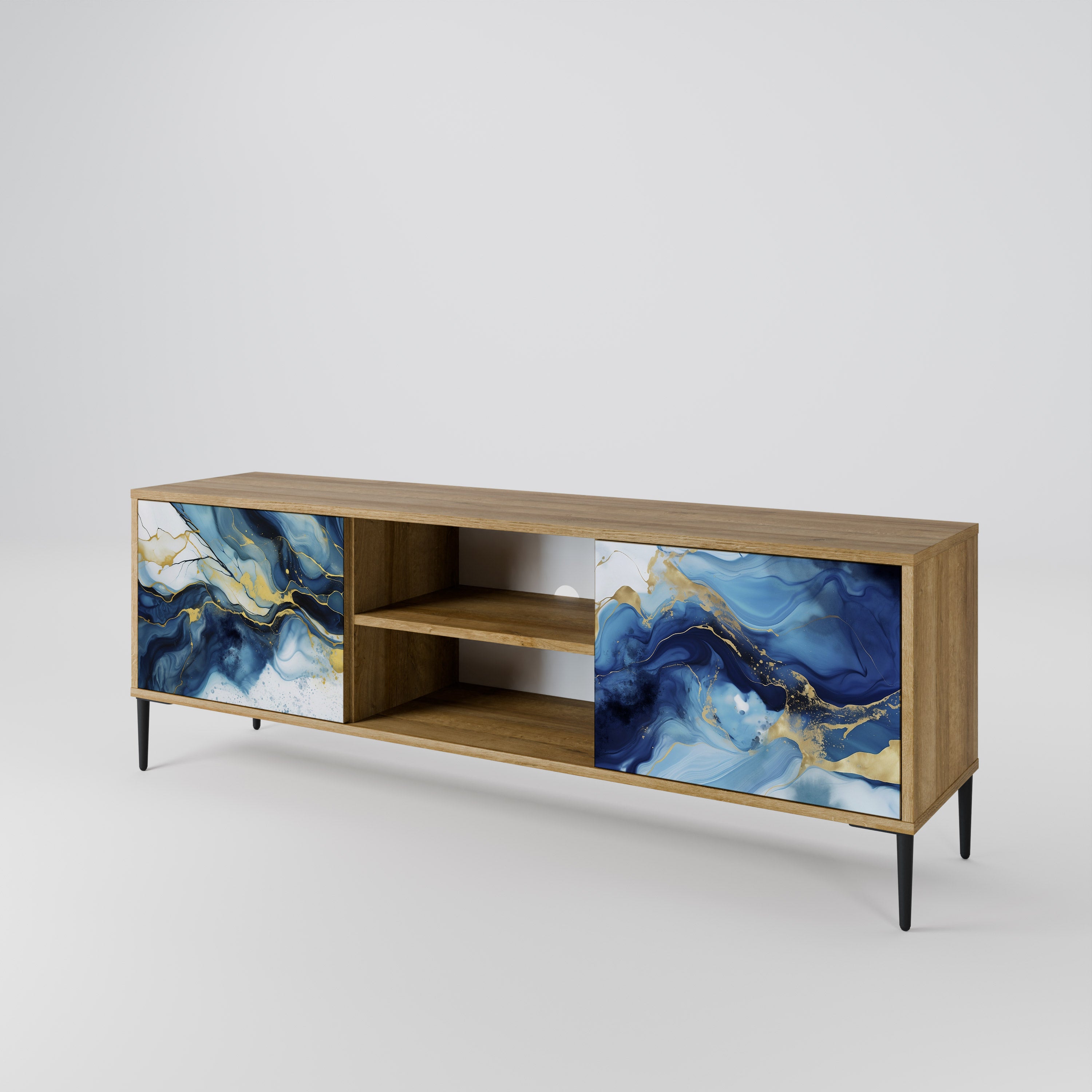Mueble de TV de 2 puertas INKY MARBLE con efecto roble