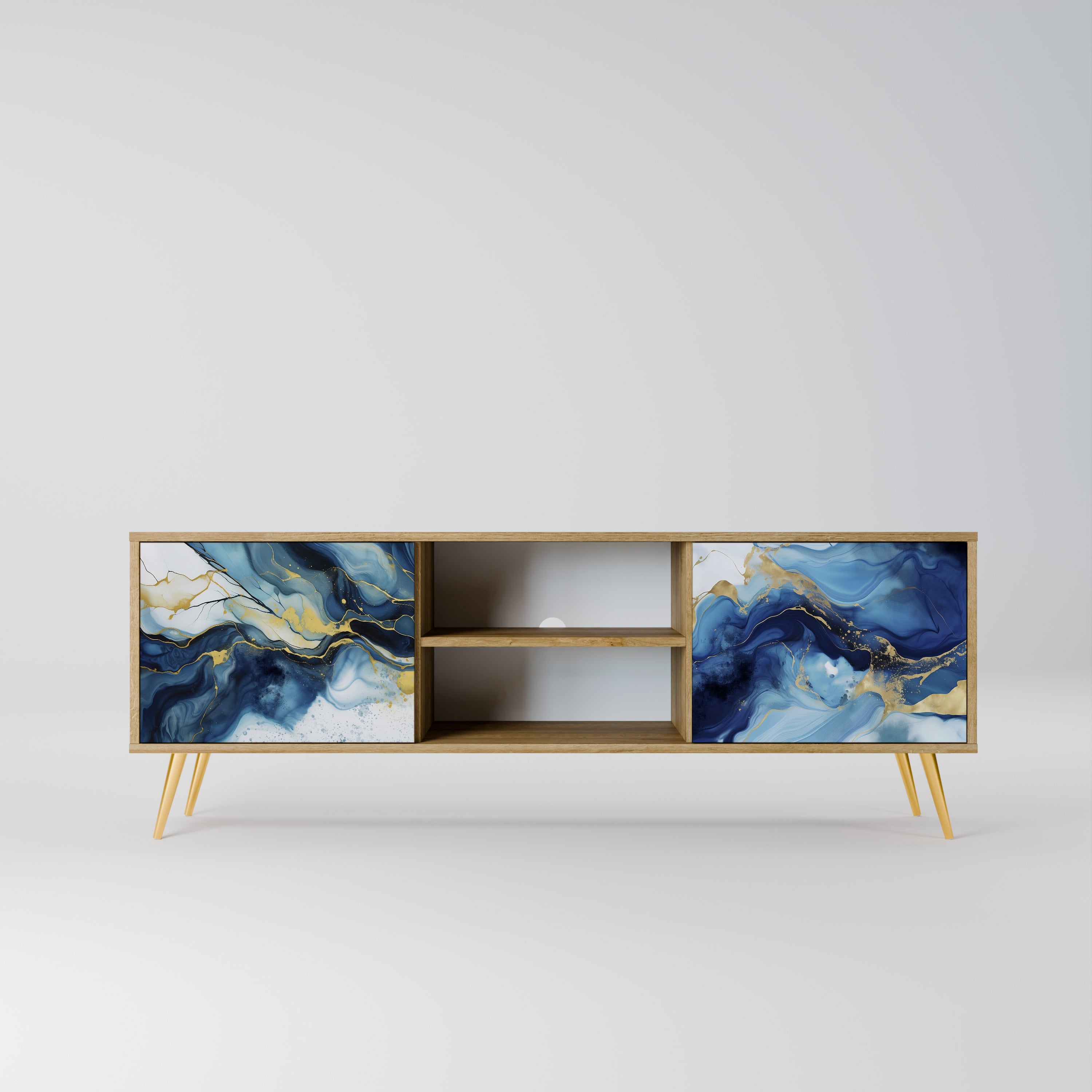 Mueble de TV de 2 puertas INKY MARBLE con efecto roble