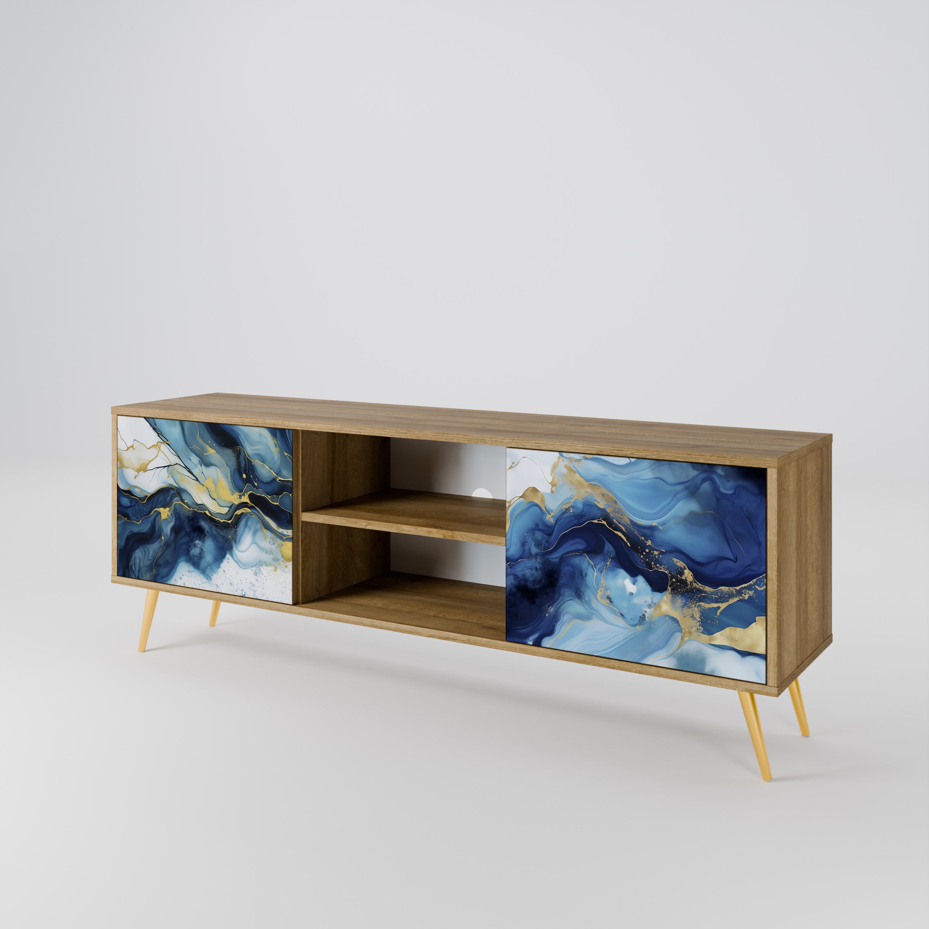 Mueble de TV de 2 puertas INKY MARBLE con efecto roble
