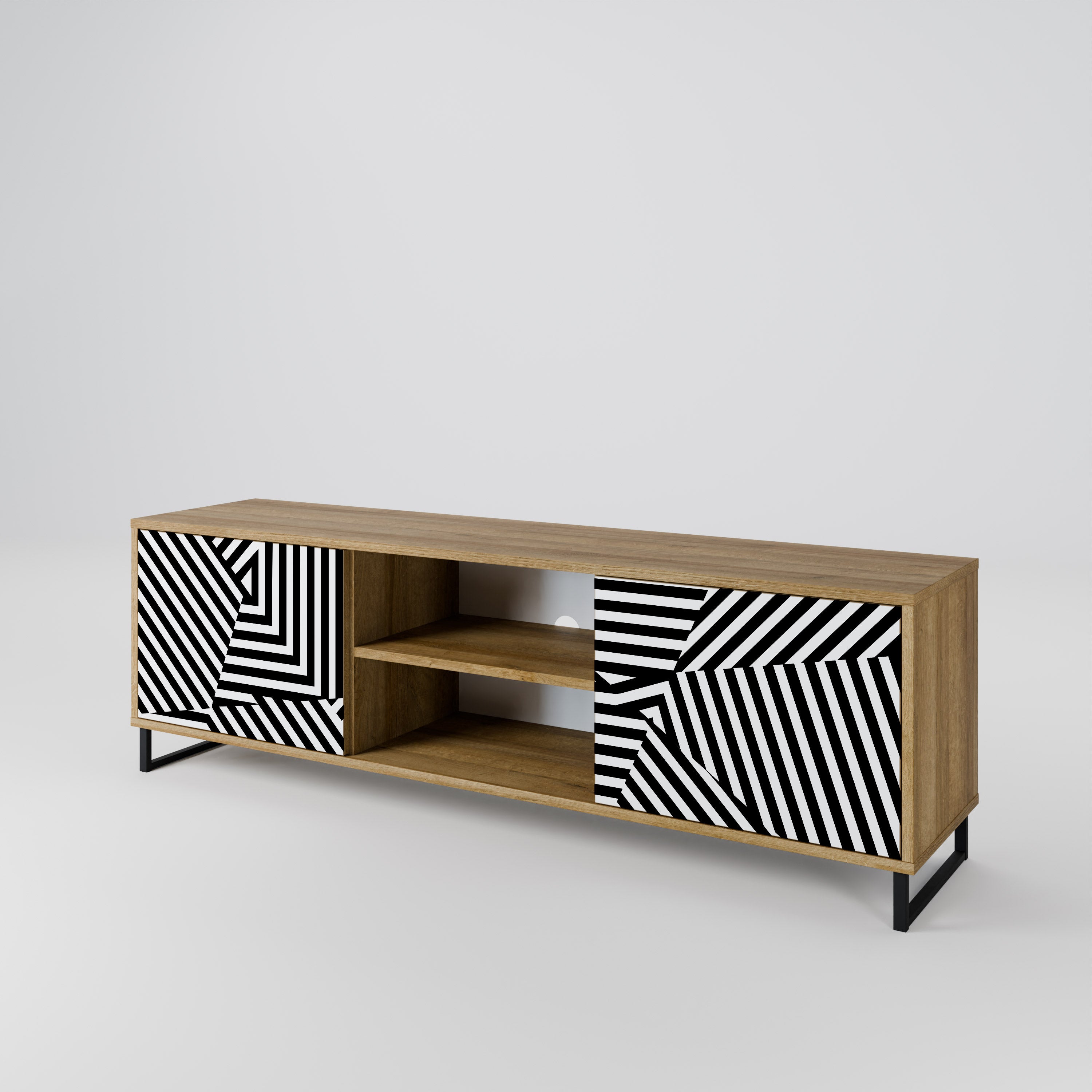 Mueble de TV ILLUSIONARY LATTICE de 2 puertas con efecto roble