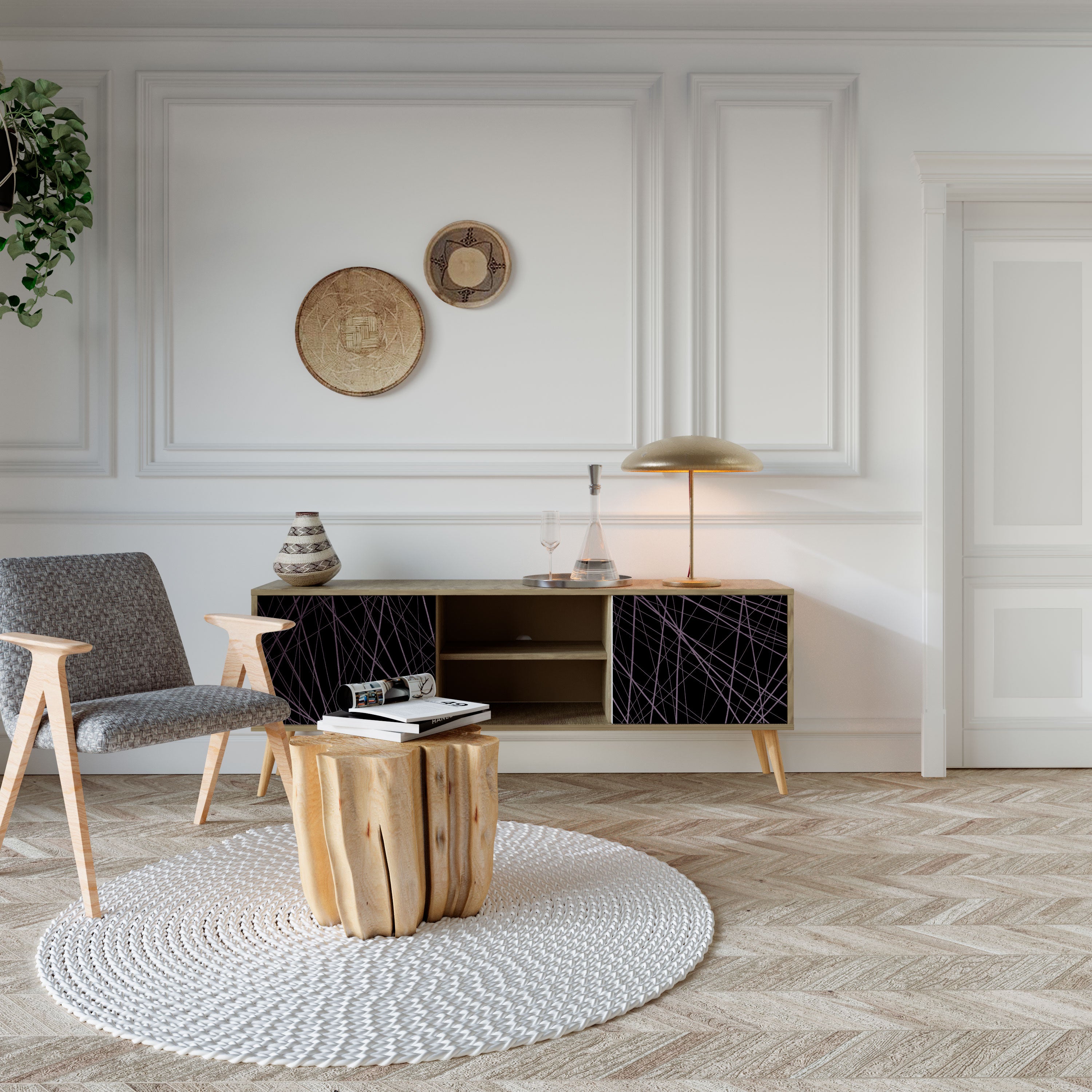 Mueble de TV de 2 puertas SHIMMER SPIDEGRAM con efecto roble