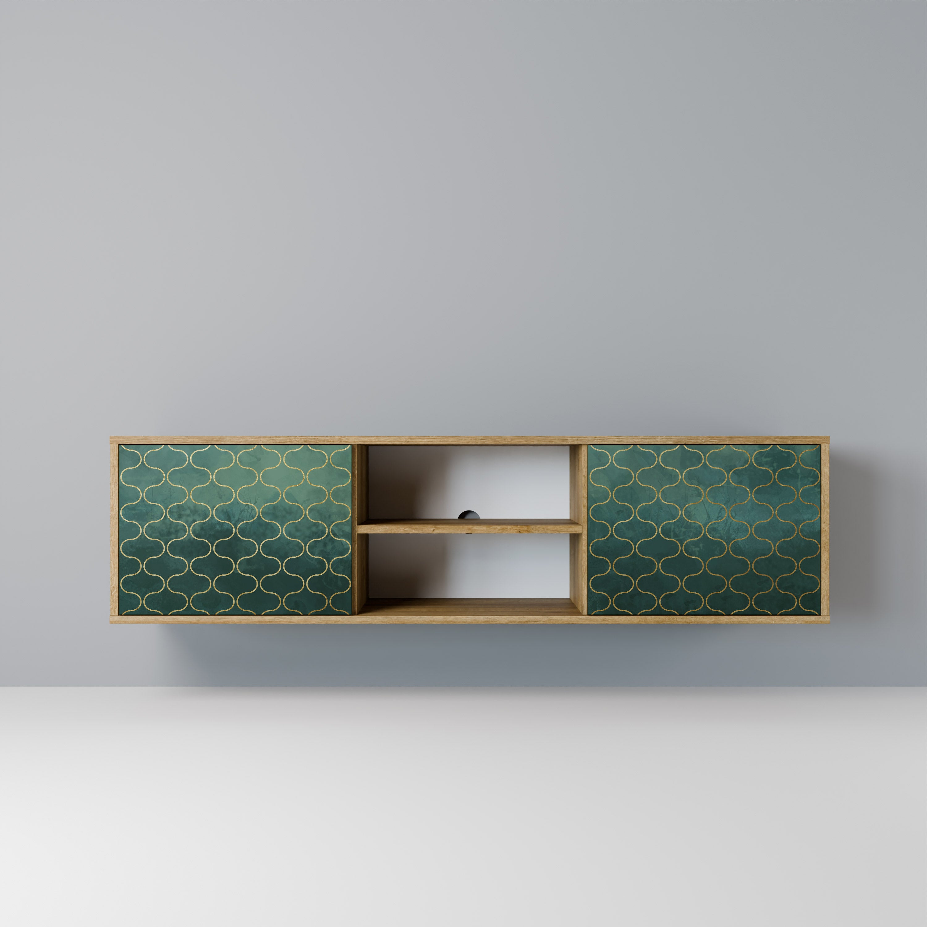 Mueble de TV de 2 puertas TESSELATED GREENERY con efecto roble