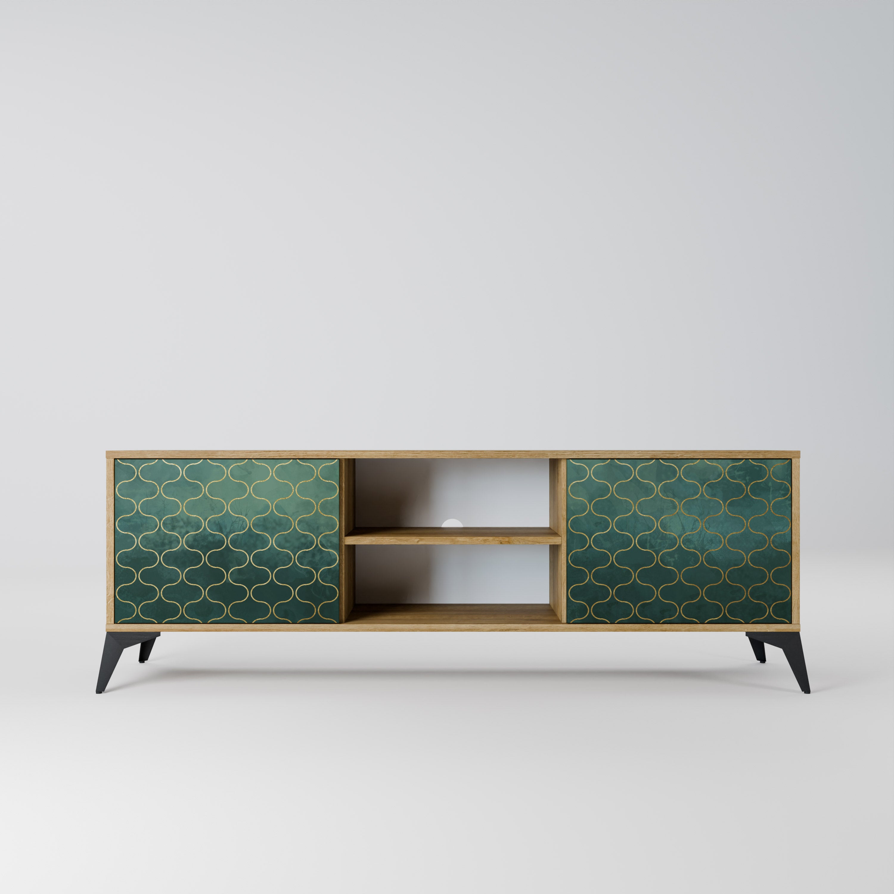 Mueble de TV de 2 puertas TESSELATED GREENERY con efecto roble