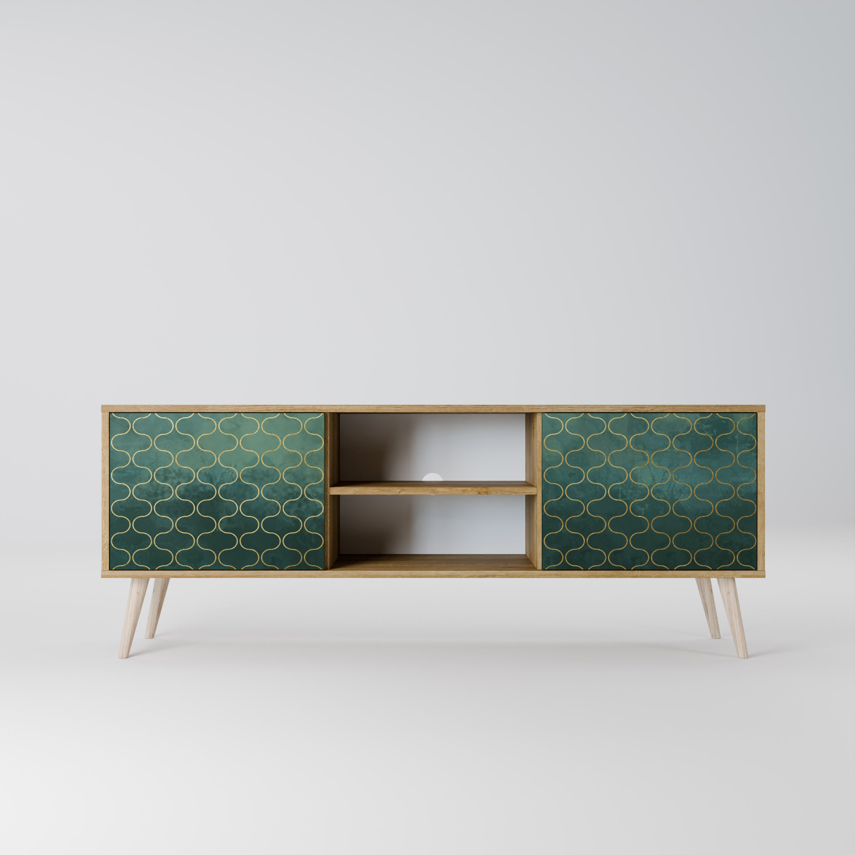 Mueble de TV de 2 puertas TESSELATED GREENERY con efecto roble