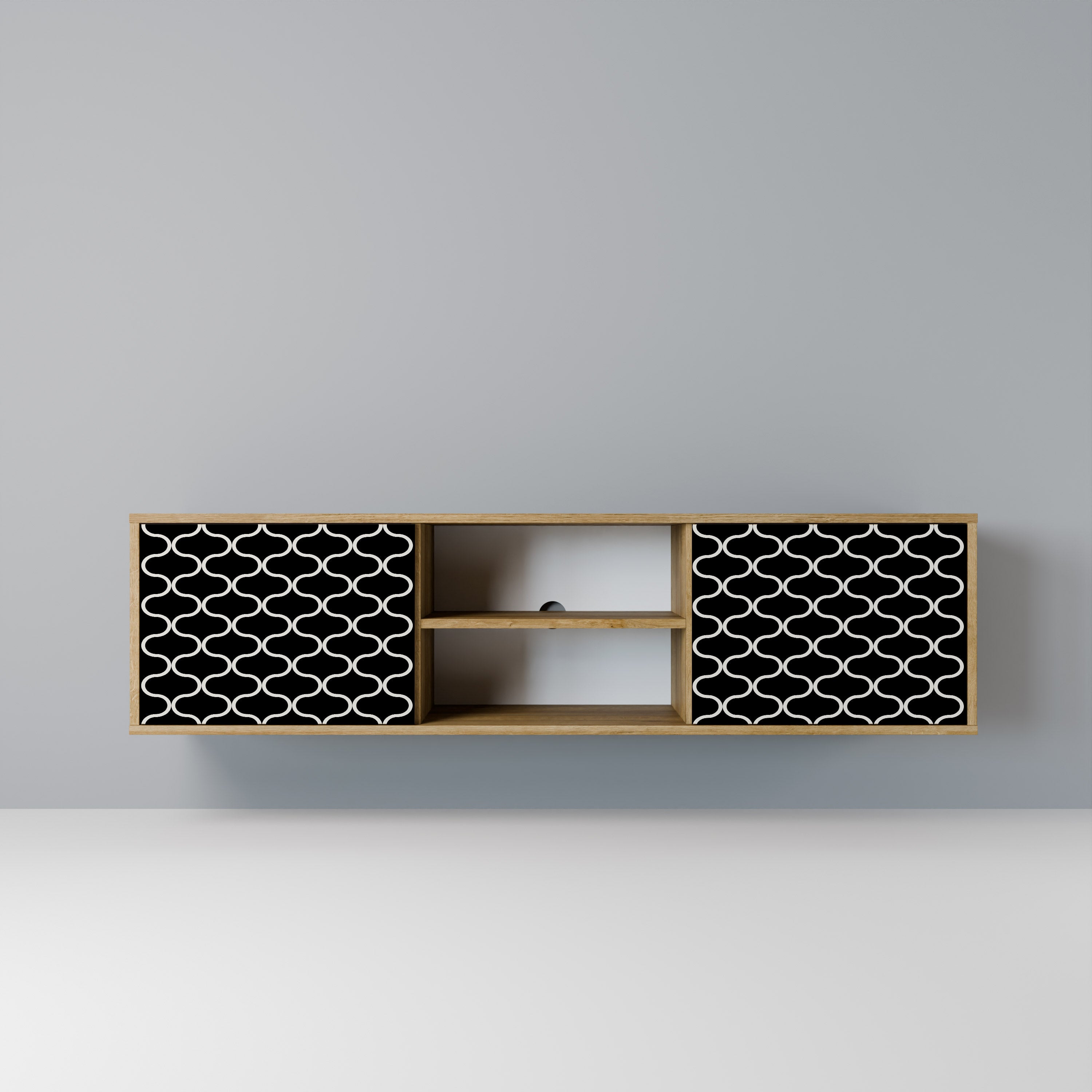 Mueble de TV de 2 puertas TESSELATED BLACKNESS con efecto roble