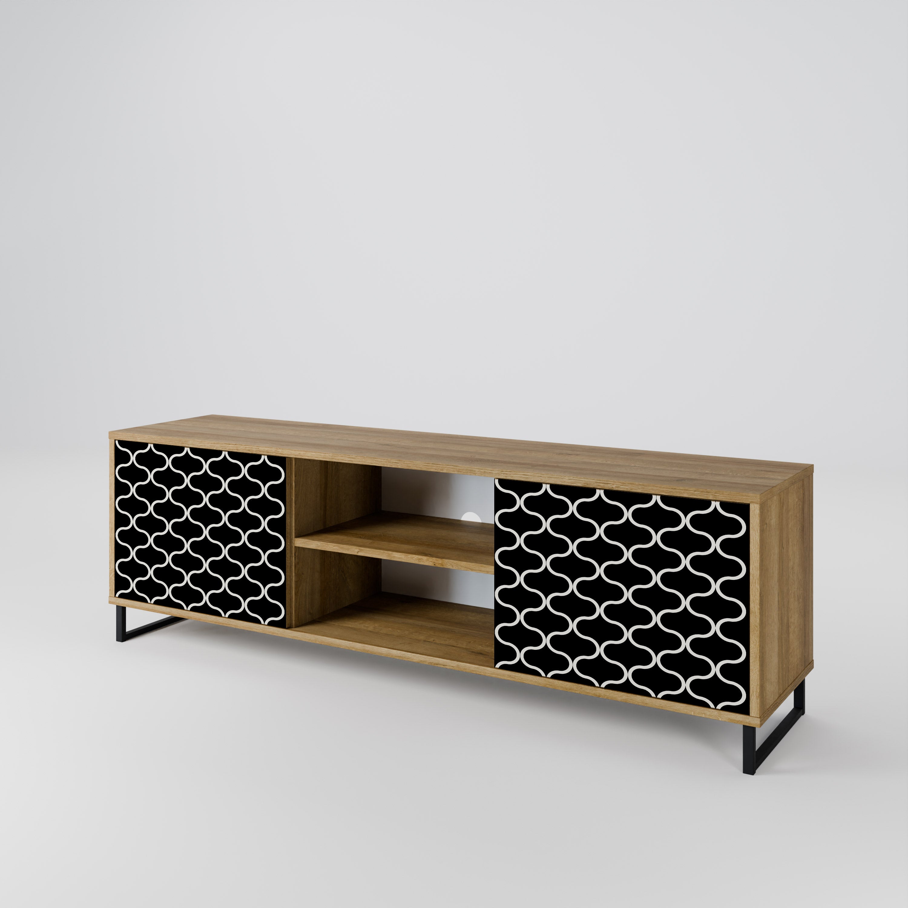Mueble de TV de 2 puertas TESSELATED BLACKNESS con efecto roble