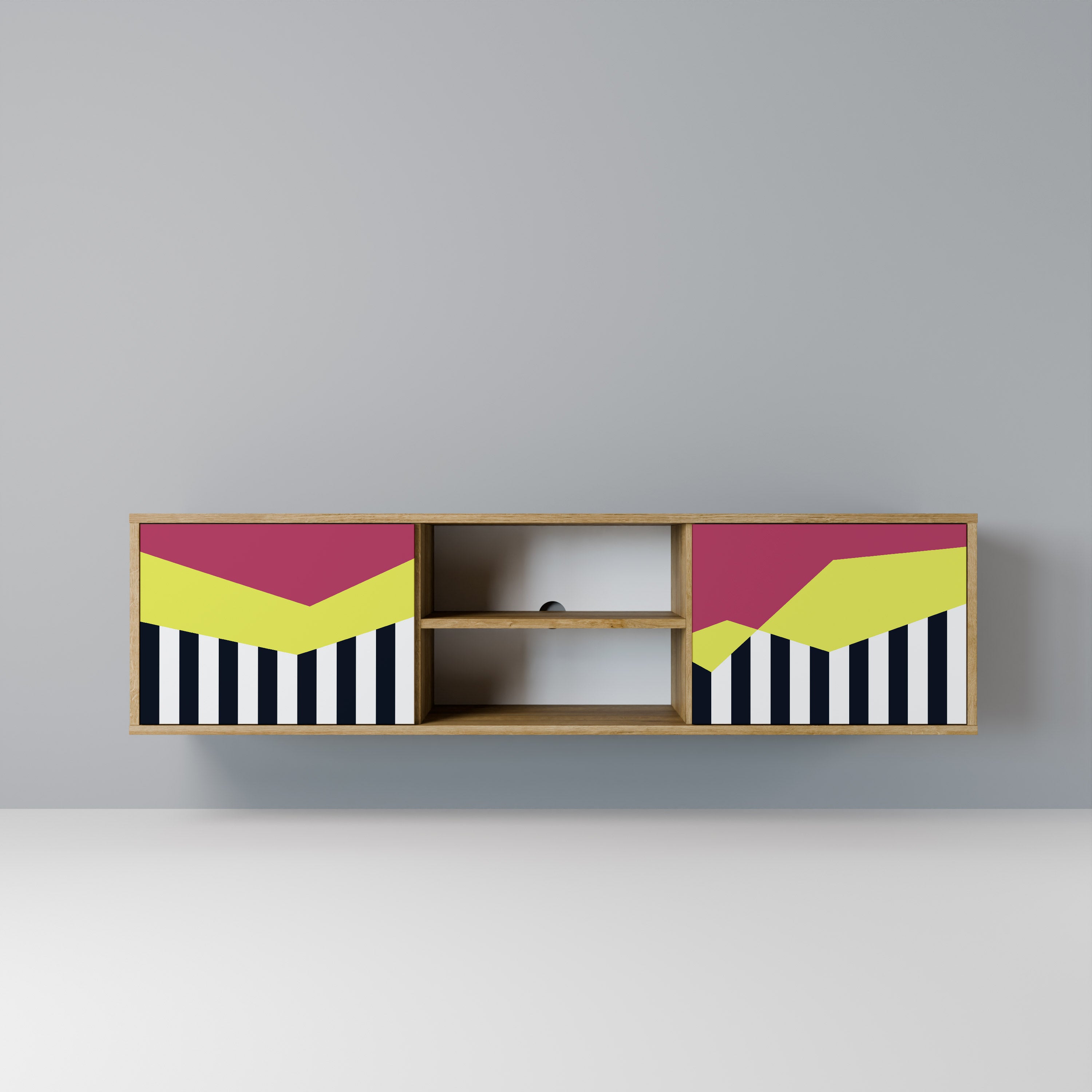 Mueble de TV PIANO FANTASY de 2 puertas con efecto roble