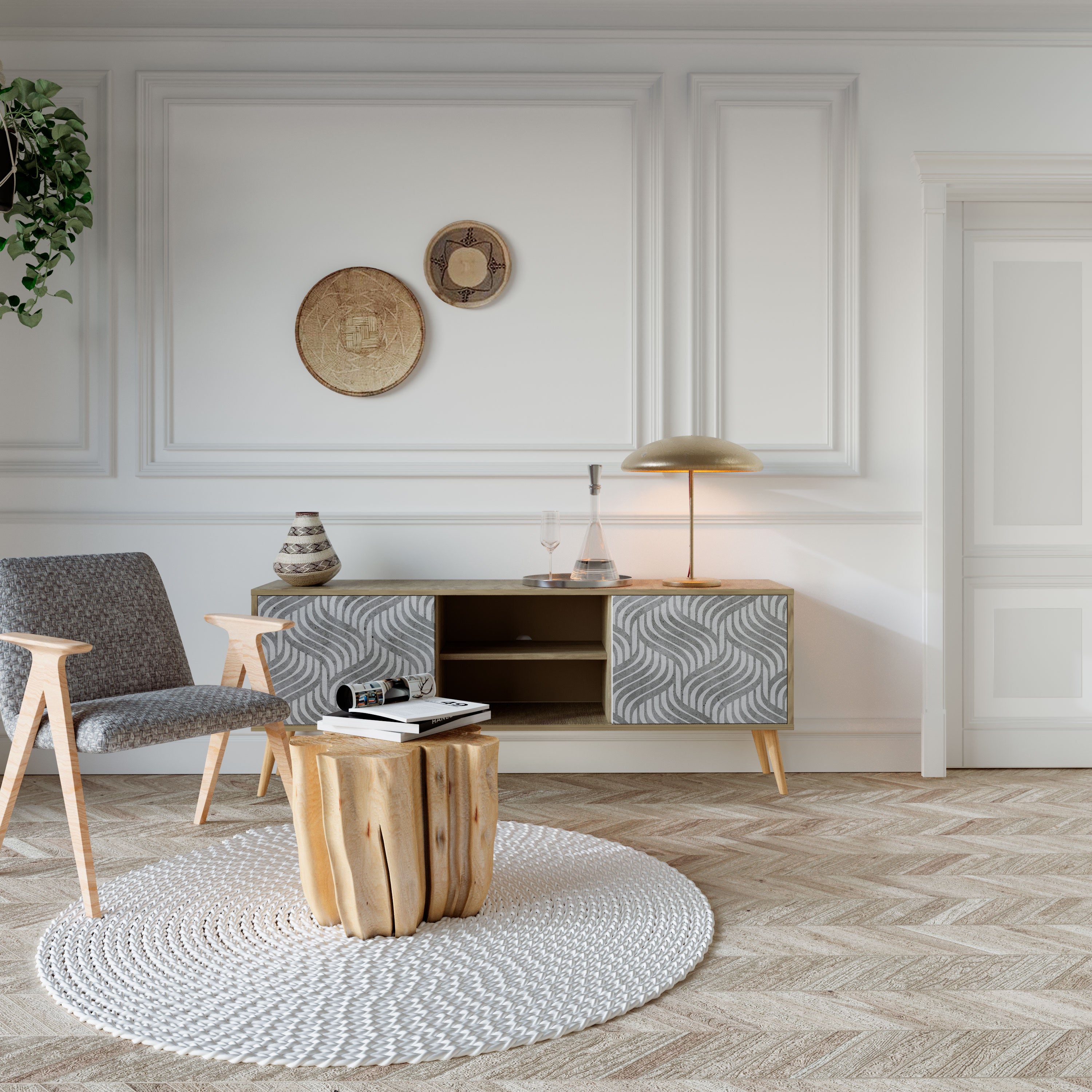 Mueble de TV de 2 puertas CONCRETE MOVEMENT con efecto roble