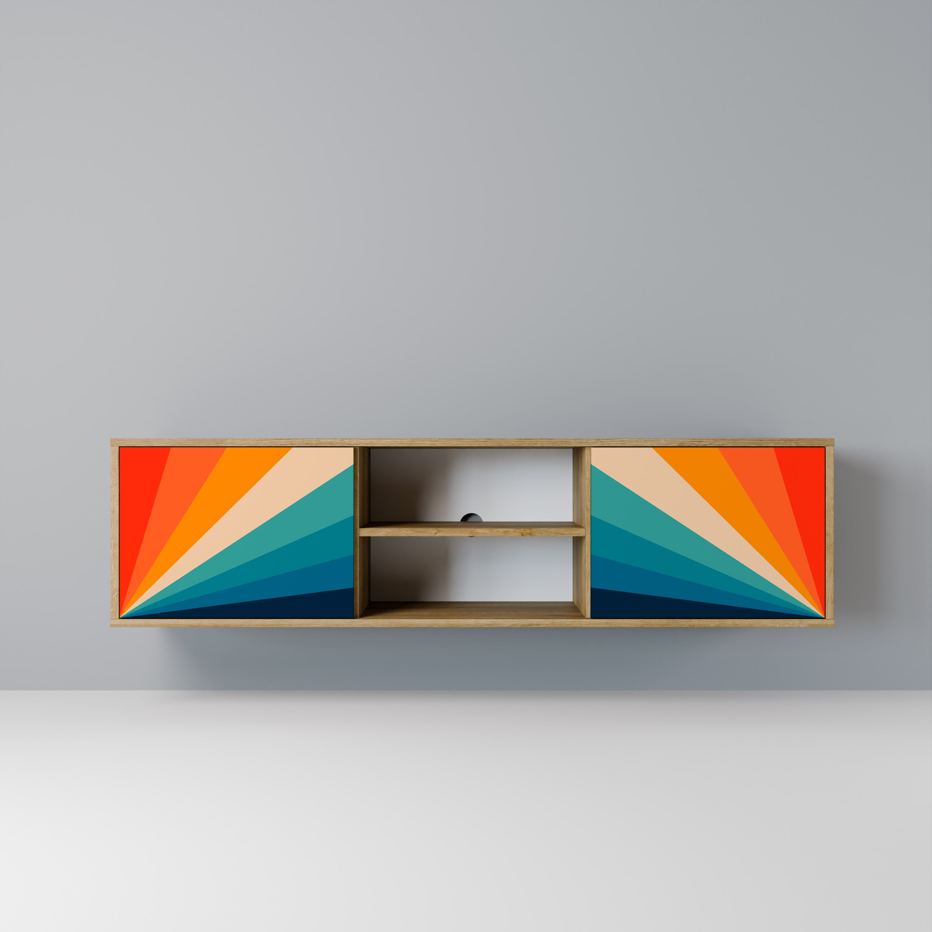 Mueble de TV PRISM CONCUSSION de 2 puertas con efecto roble