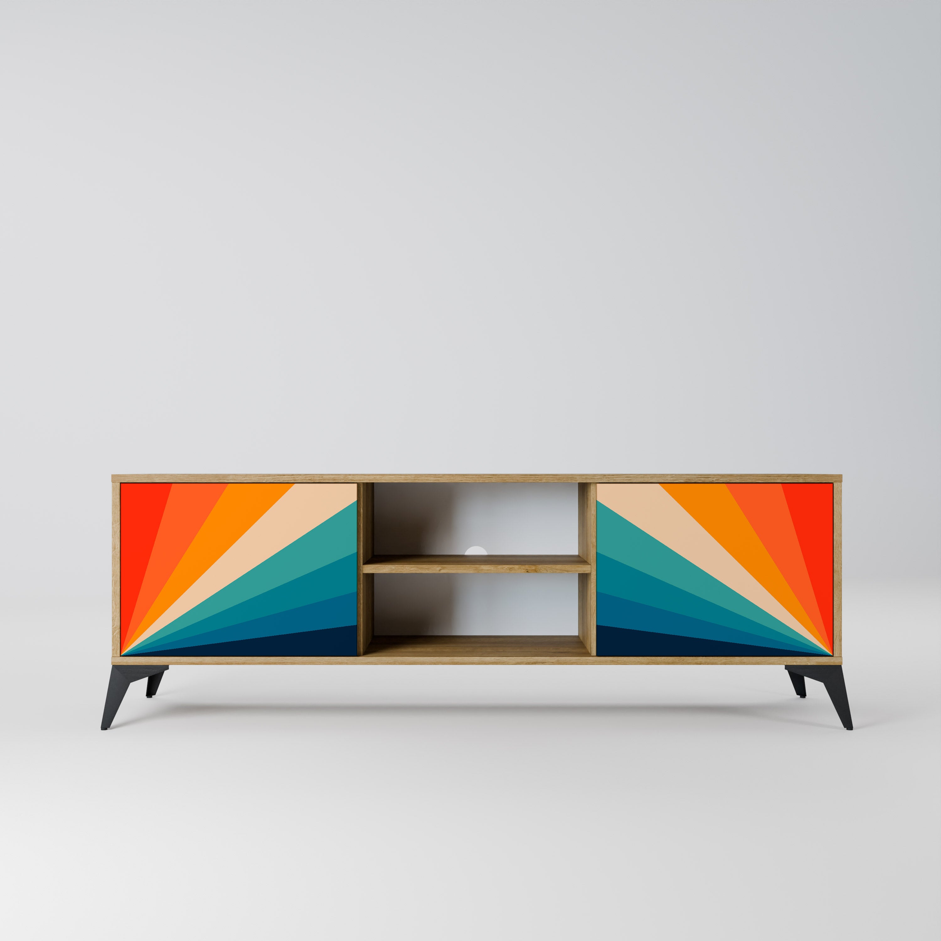 Mueble de TV PRISM CONCUSSION de 2 puertas con efecto roble