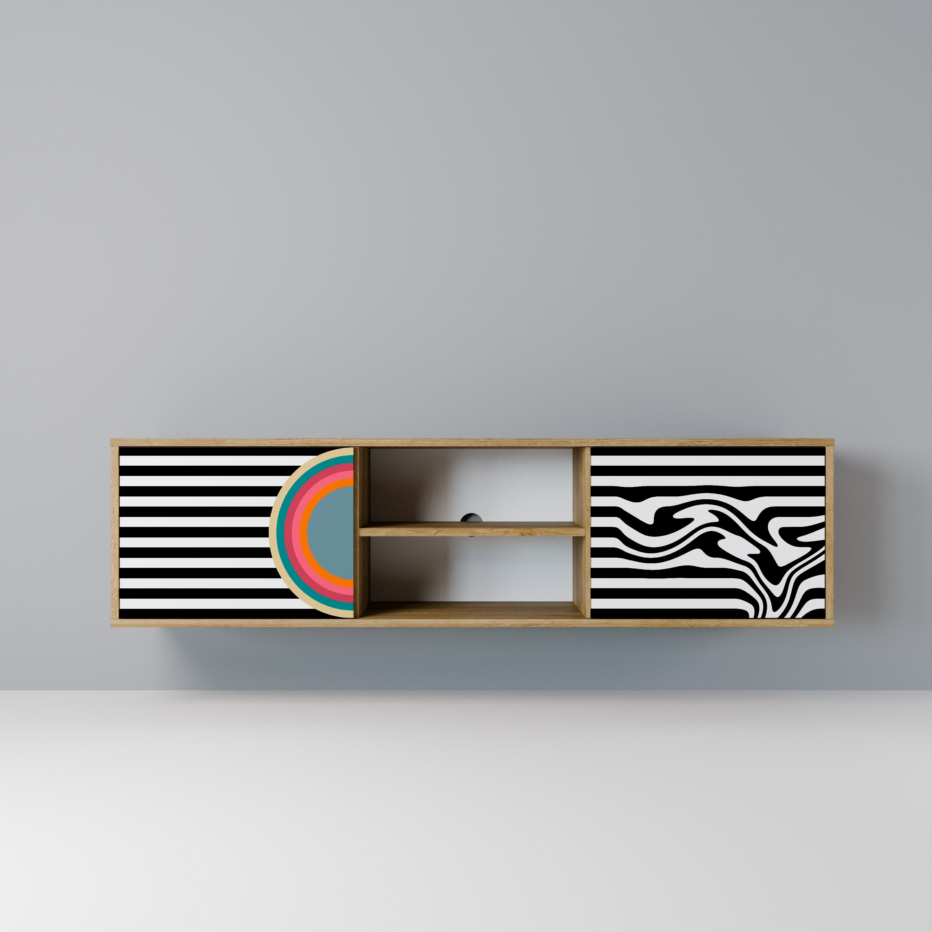 Mueble de TV de 2 puertas SPECTRA SHOWCASE con efecto roble