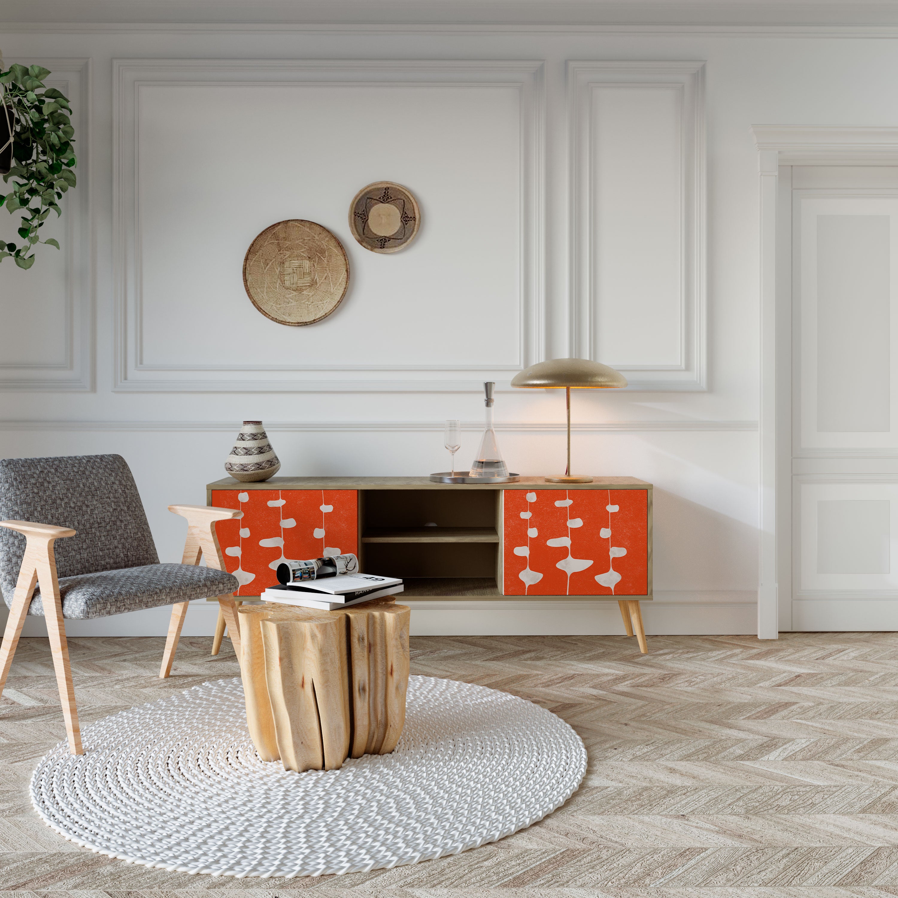 Mueble de TV de 2 puertas COURAGE MOLD con efecto roble