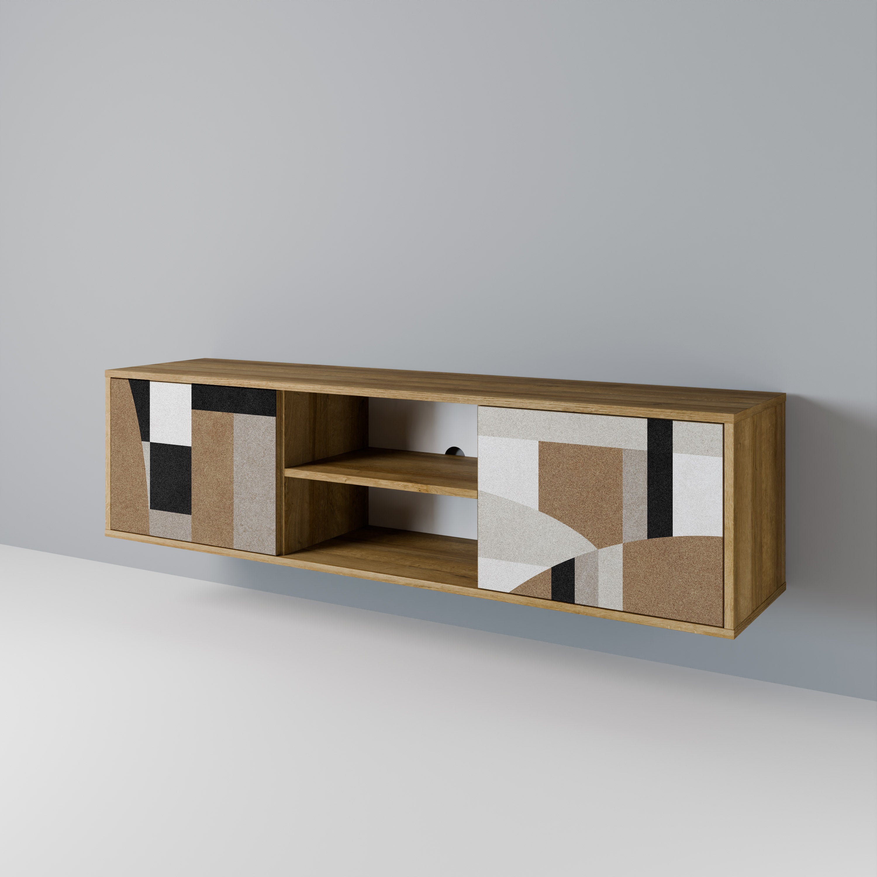 Mueble de TV de 2 puertas DELICATE MEMENTO con efecto roble