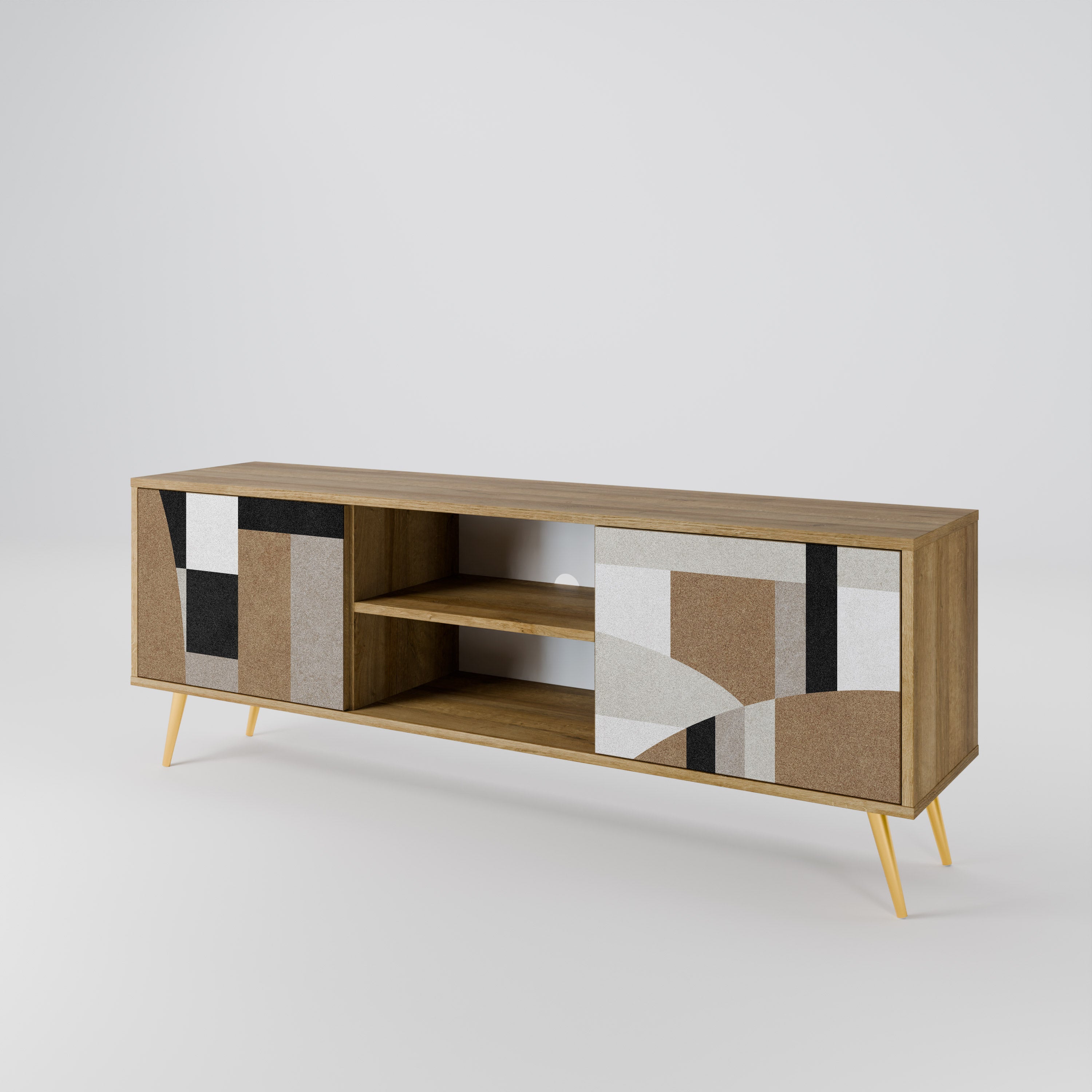Mueble de TV de 2 puertas DELICATE MEMENTO con efecto roble