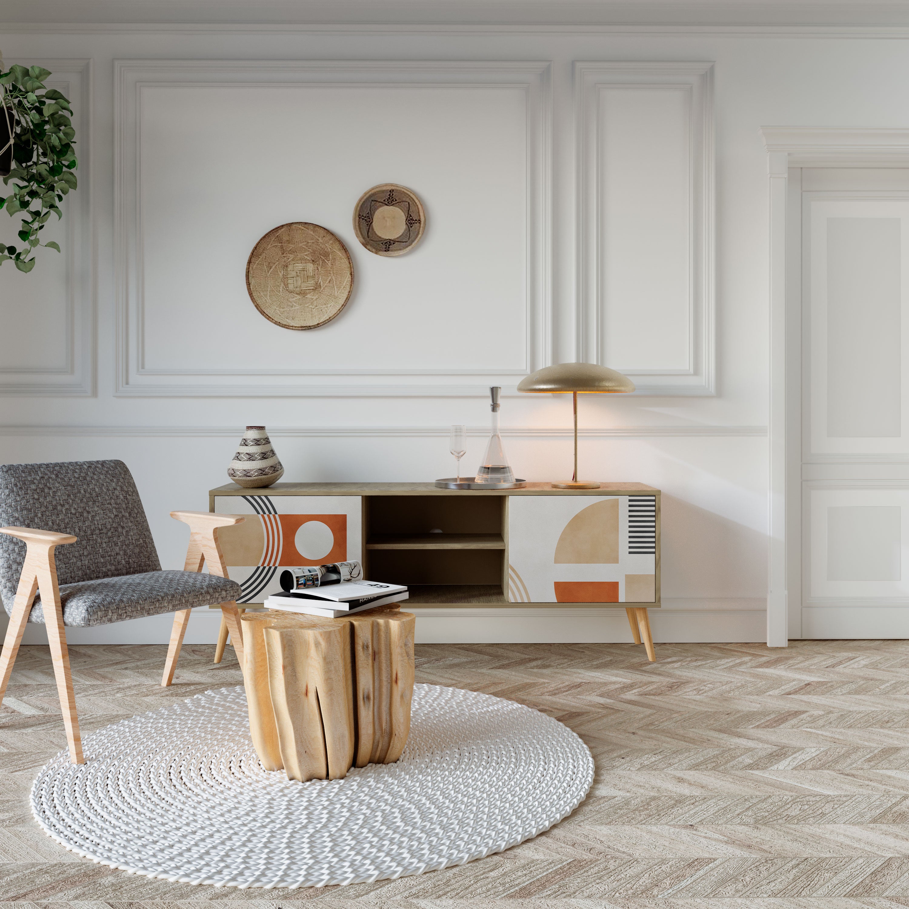 Mueble de TV de 2 puertas SPACE AROUND con efecto roble