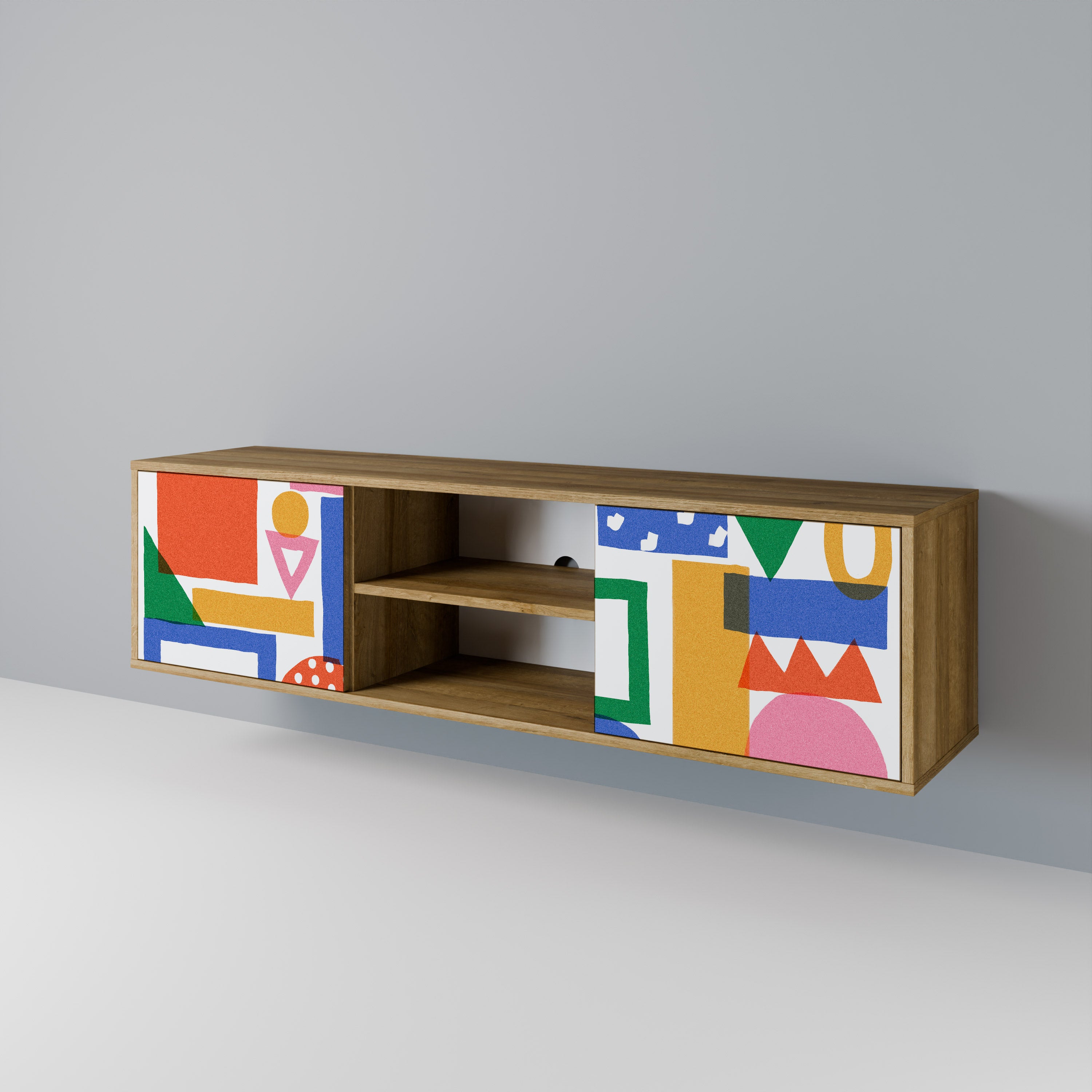 Mueble de TV de 2 puertas GEOMETRIC GLIMMER con efecto roble