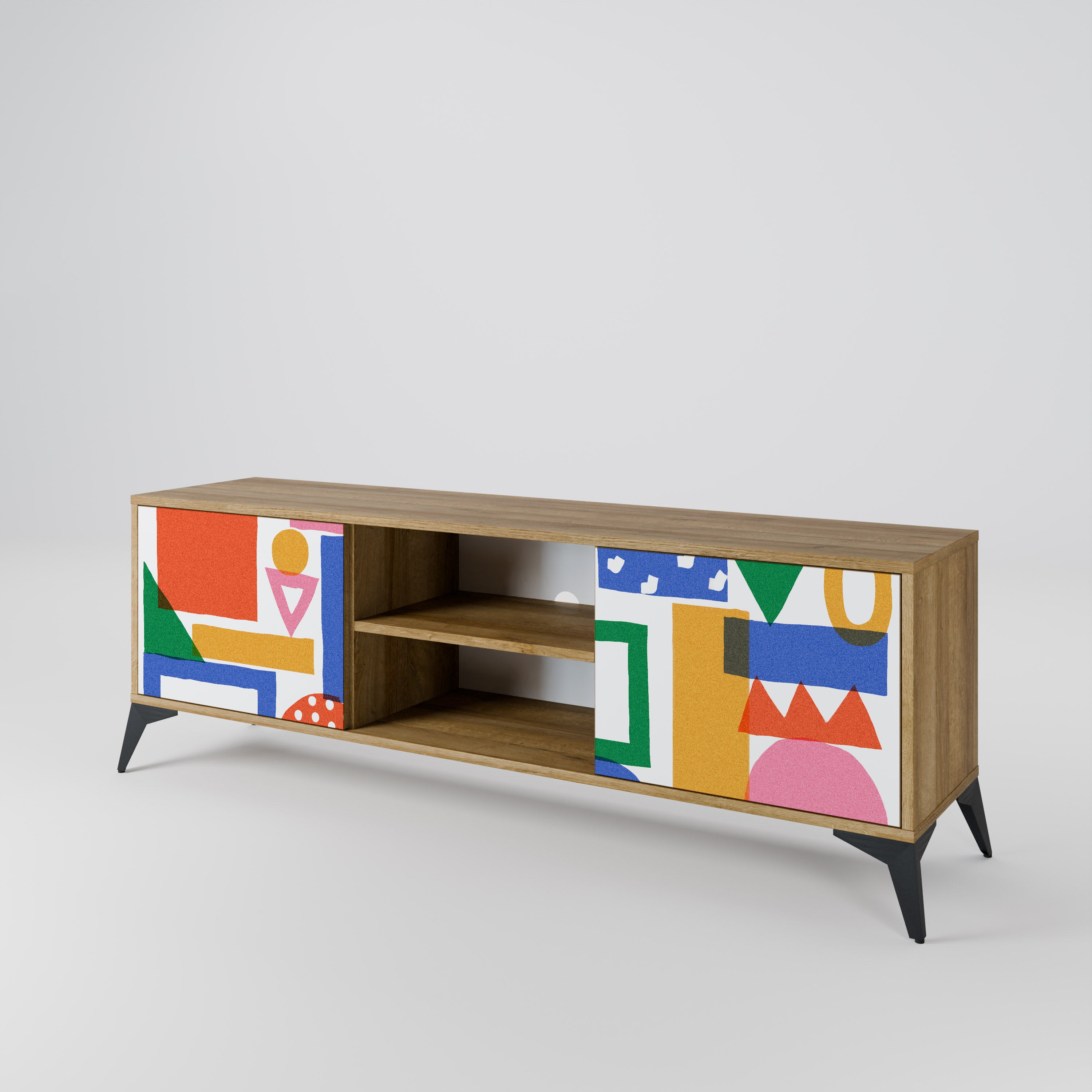 Mueble de TV de 2 puertas GEOMETRIC GLIMMER con efecto roble