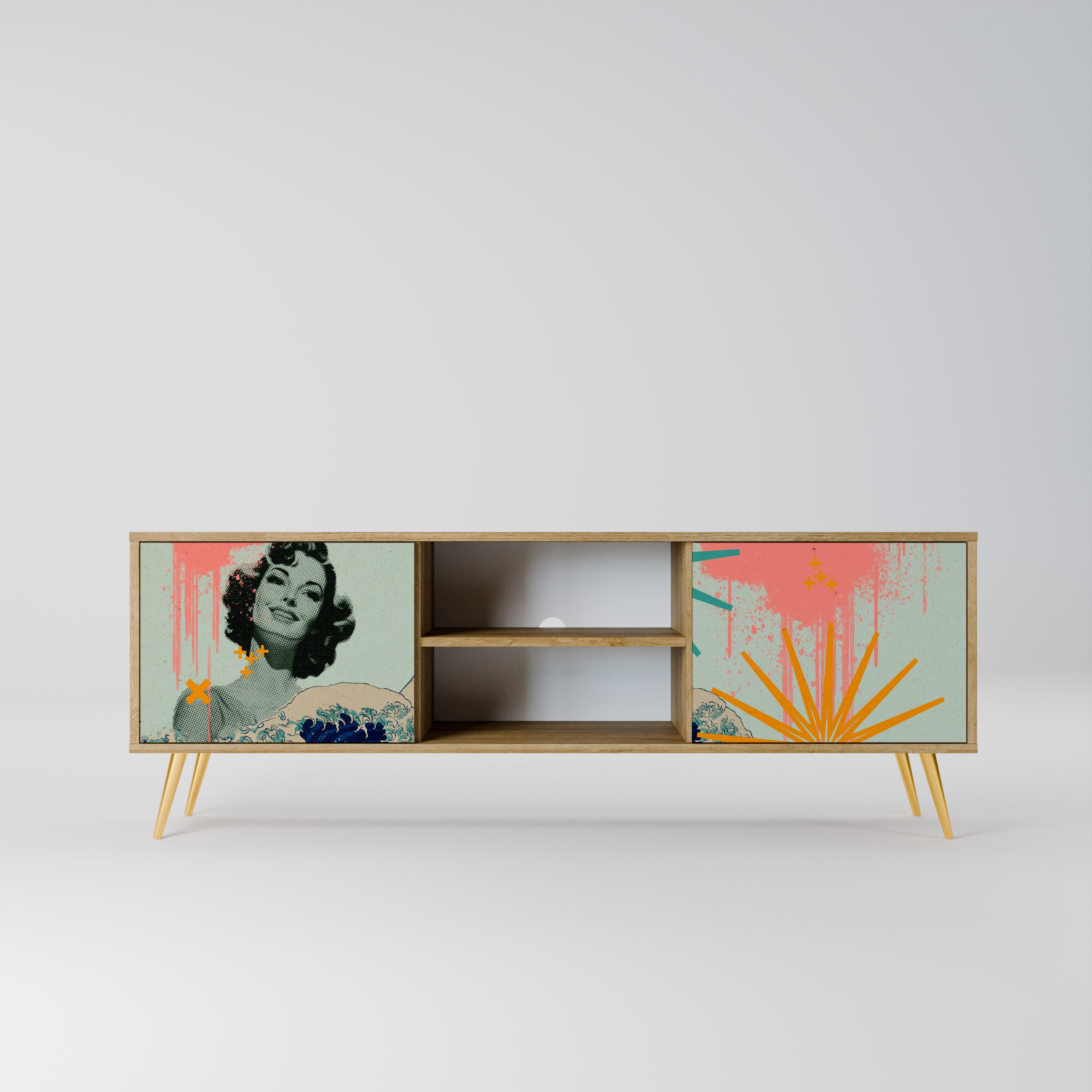 KANAGAWA BEAUTY 2-Door TV Stand in Oak Effect