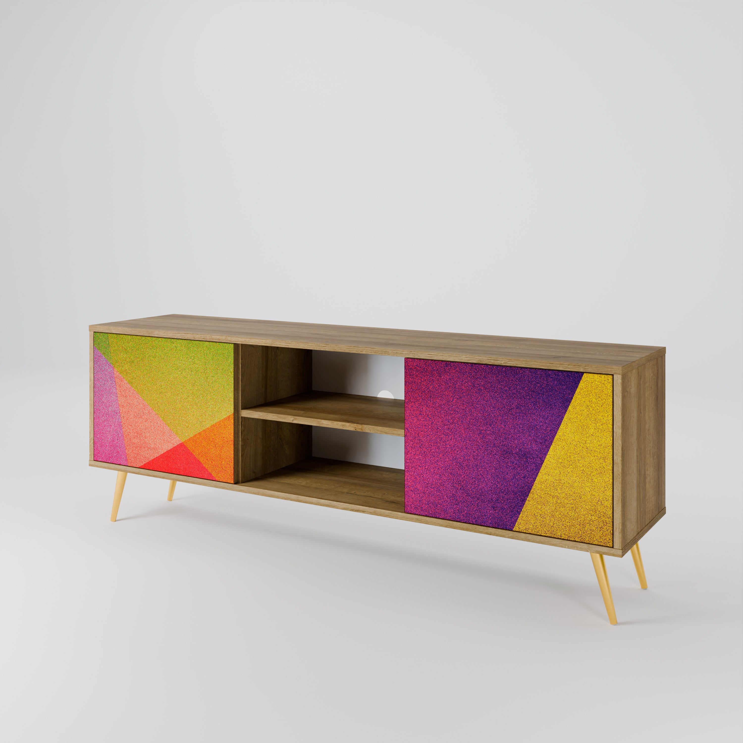 Mueble de TV de 2 puertas VIVID GEOMETRY con efecto roble