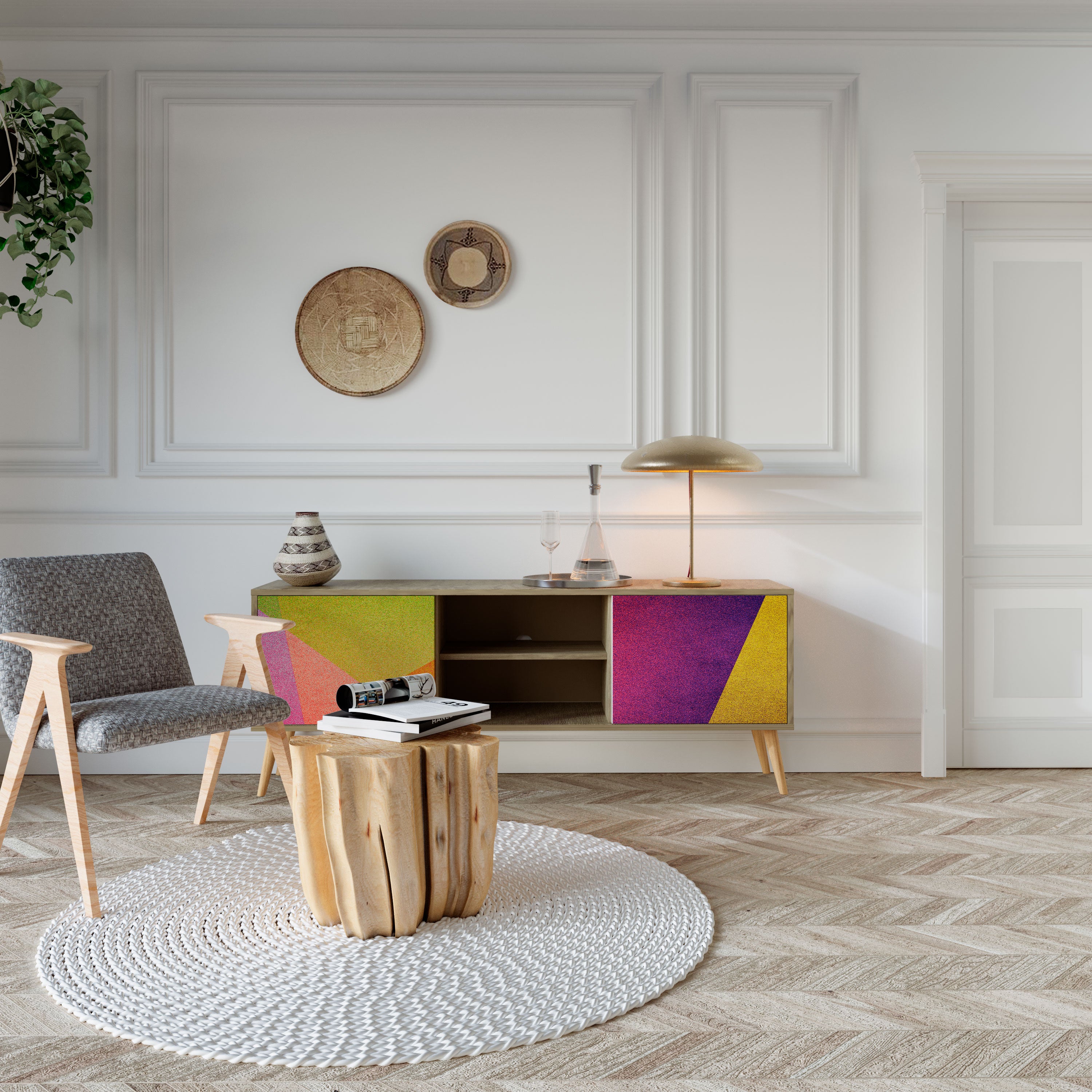 Mueble de TV de 2 puertas VIVID GEOMETRY con efecto roble