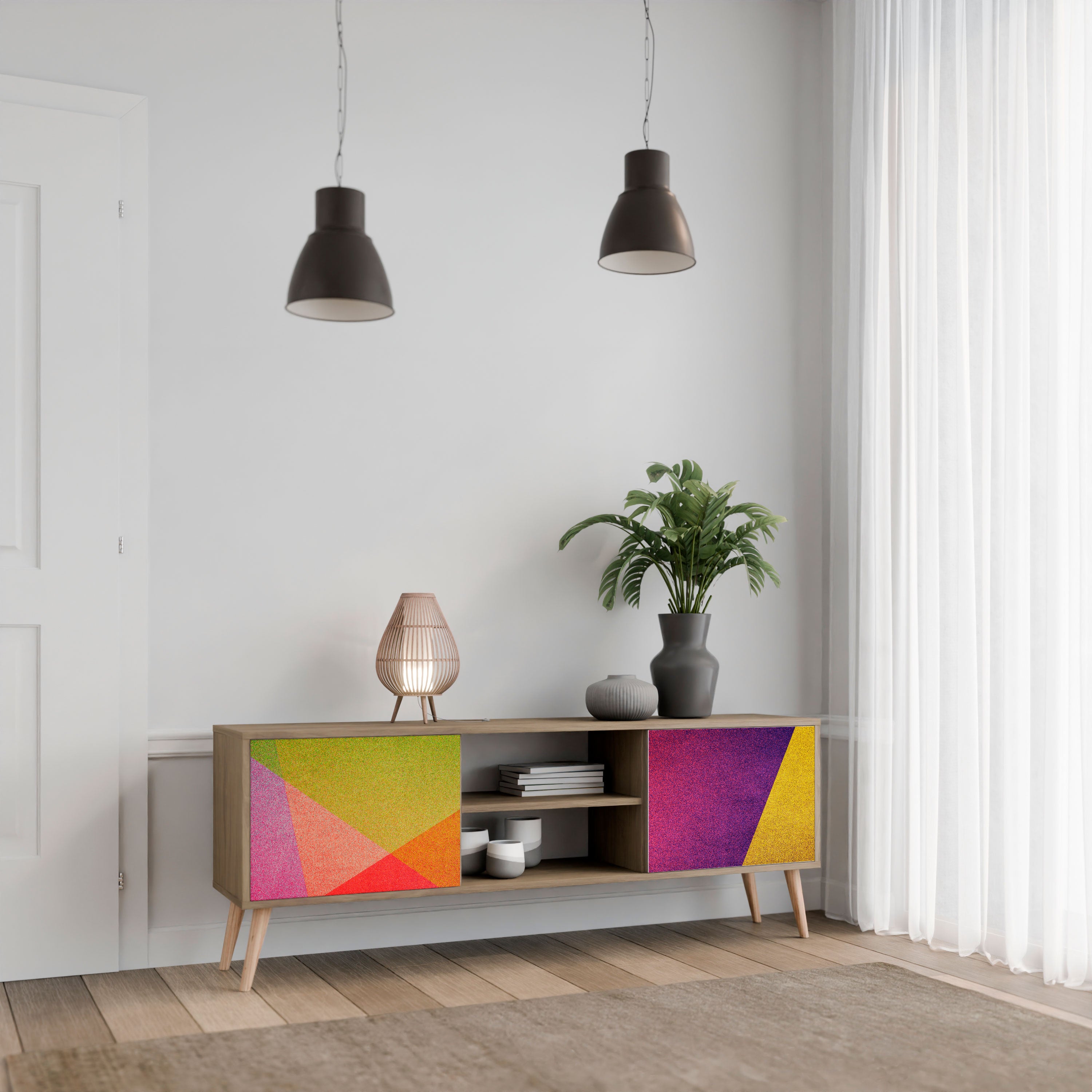 Mueble de TV de 2 puertas VIVID GEOMETRY con efecto roble