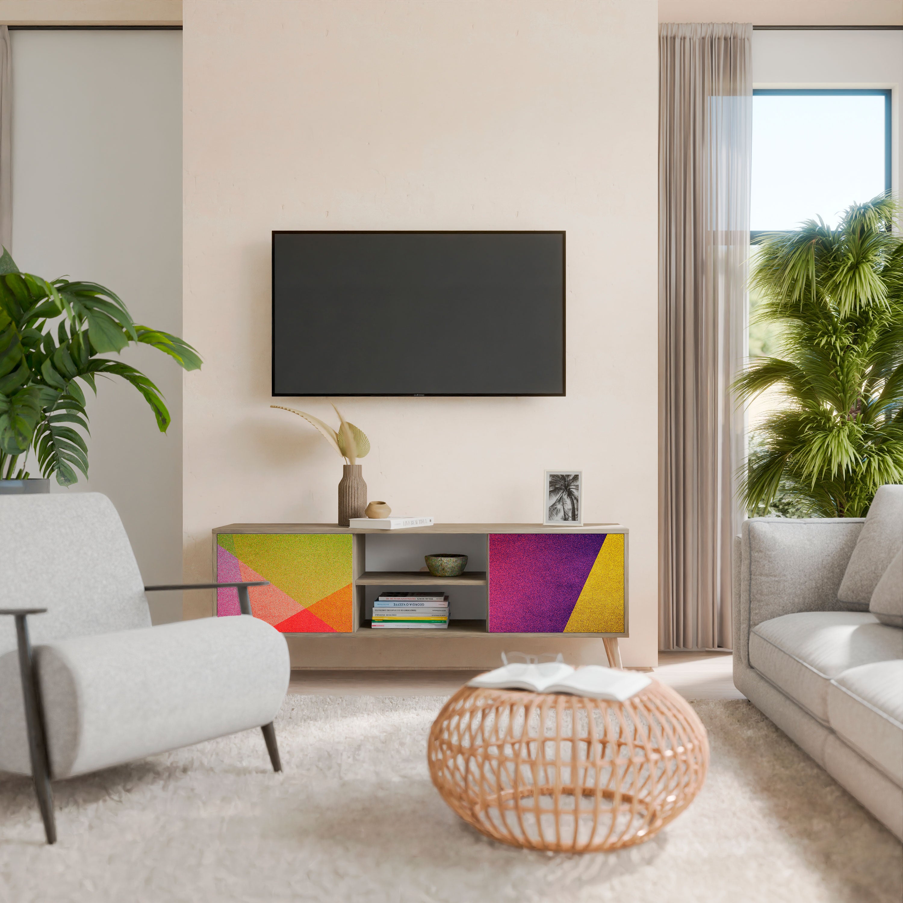 Mueble de TV de 2 puertas VIVID GEOMETRY con efecto roble