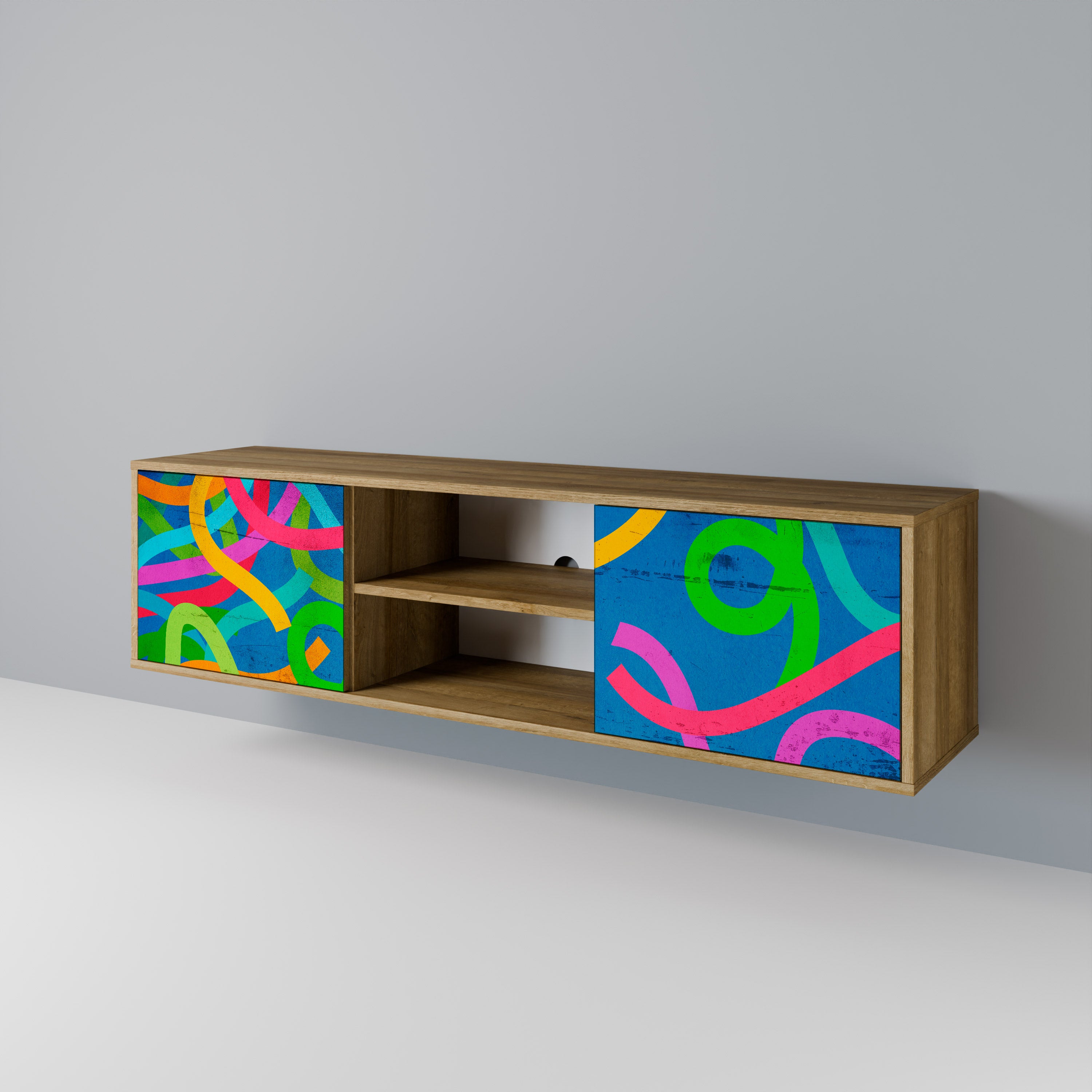 Mueble para TV STREAMER TANGLE de 2 puertas con efecto roble