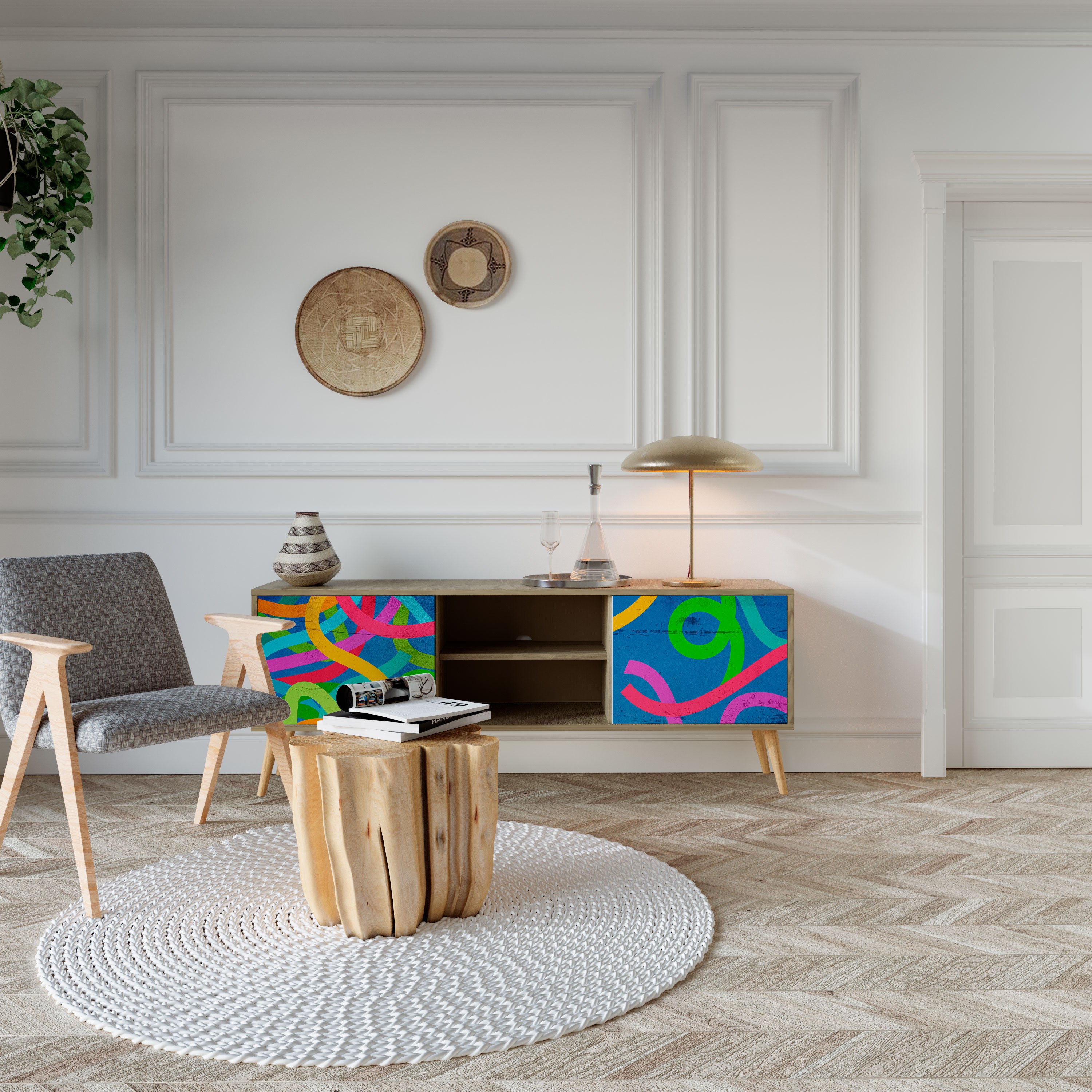 Mueble para TV STREAMER TANGLE de 2 puertas con efecto roble