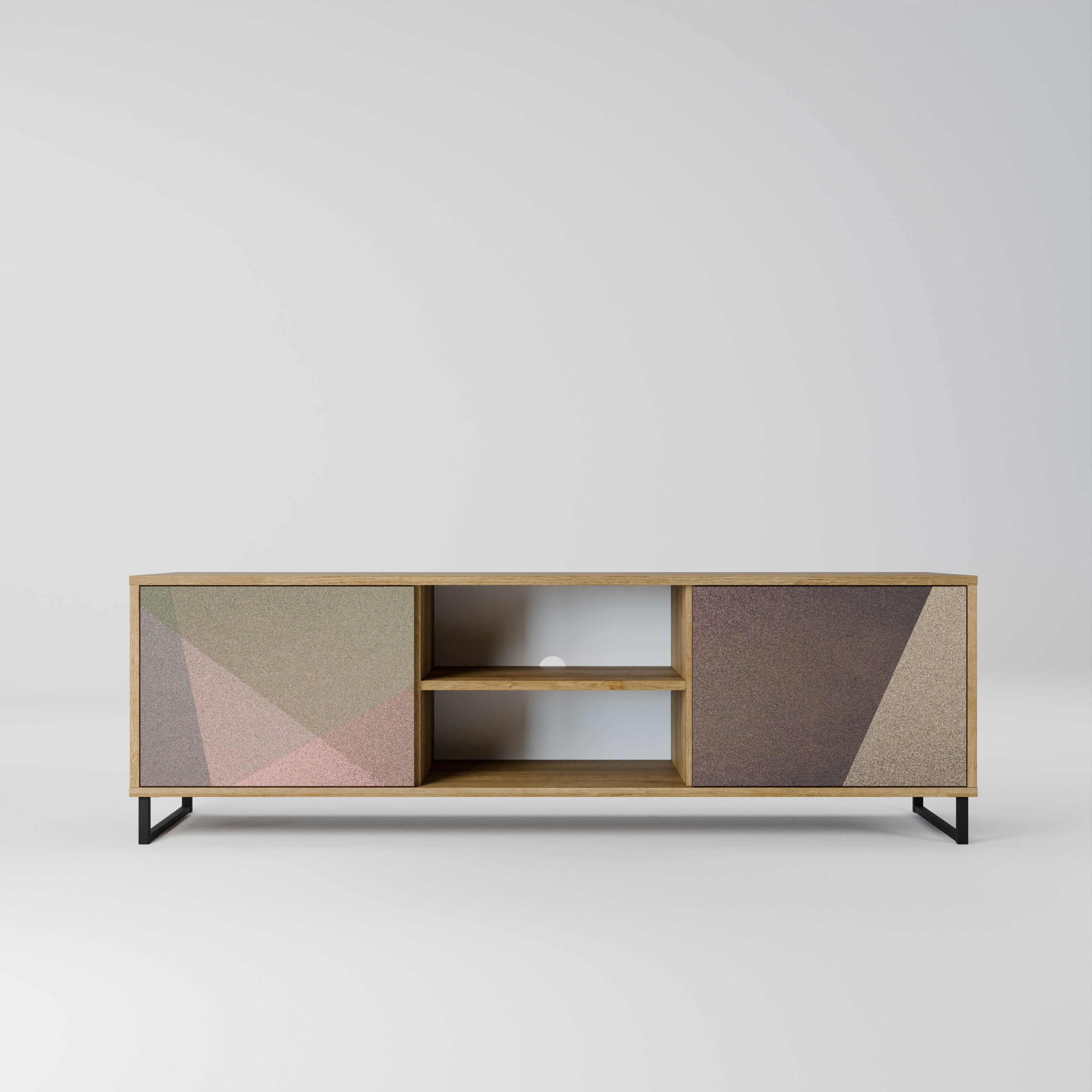 BEIGE GEOMETRY 2-Door TV Stand in Oak Effect