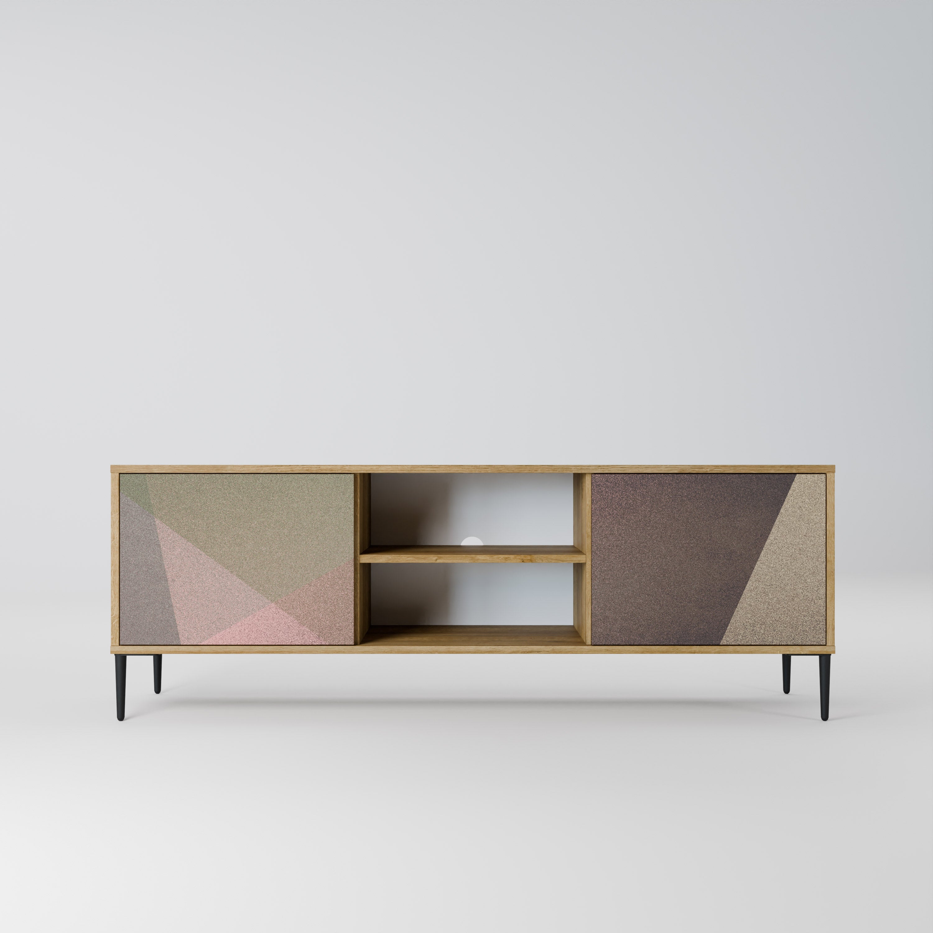 BEIGE GEOMETRY 2-Door TV Stand in Oak Effect