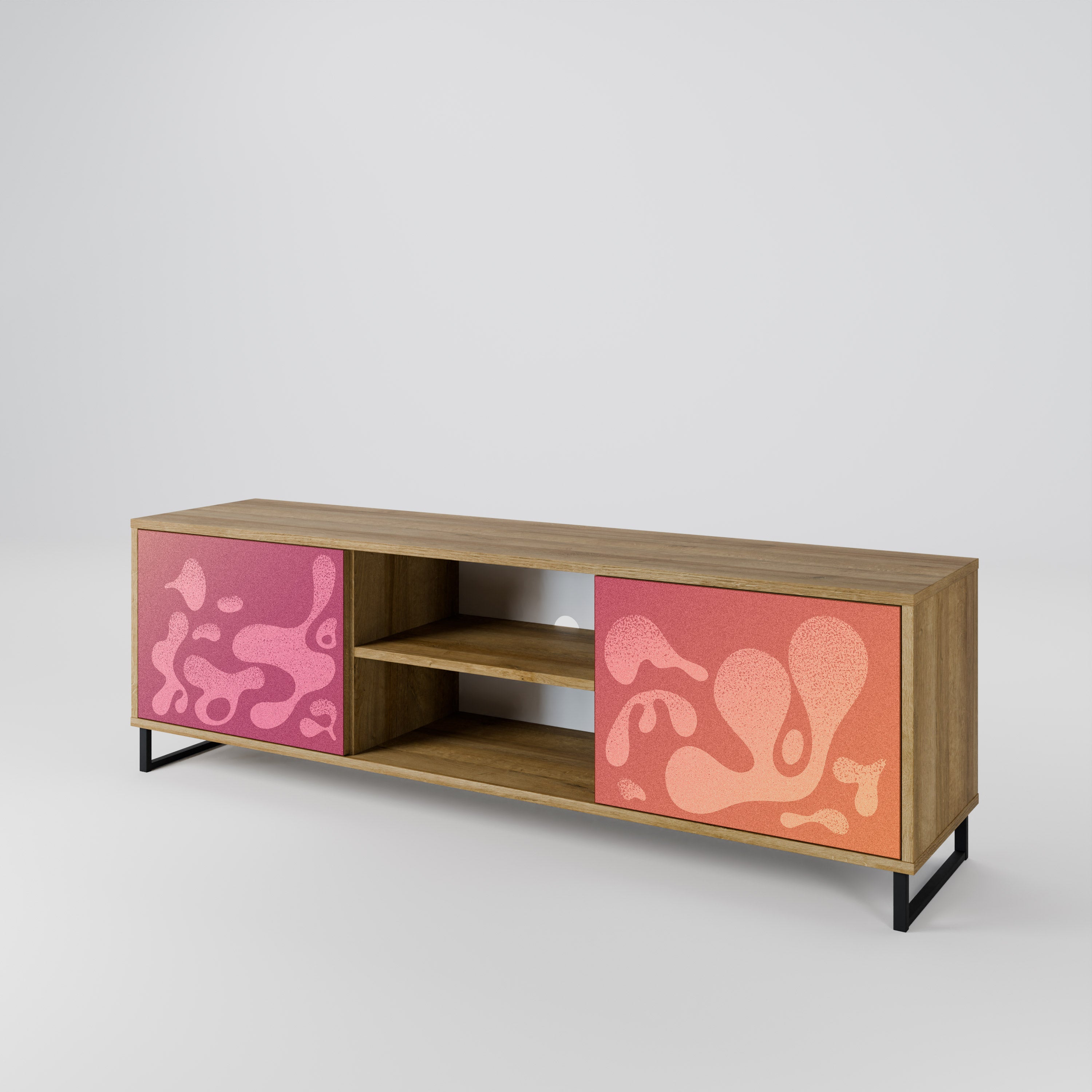 Mueble de TV IRREGULAR PINK de 2 puertas con efecto roble