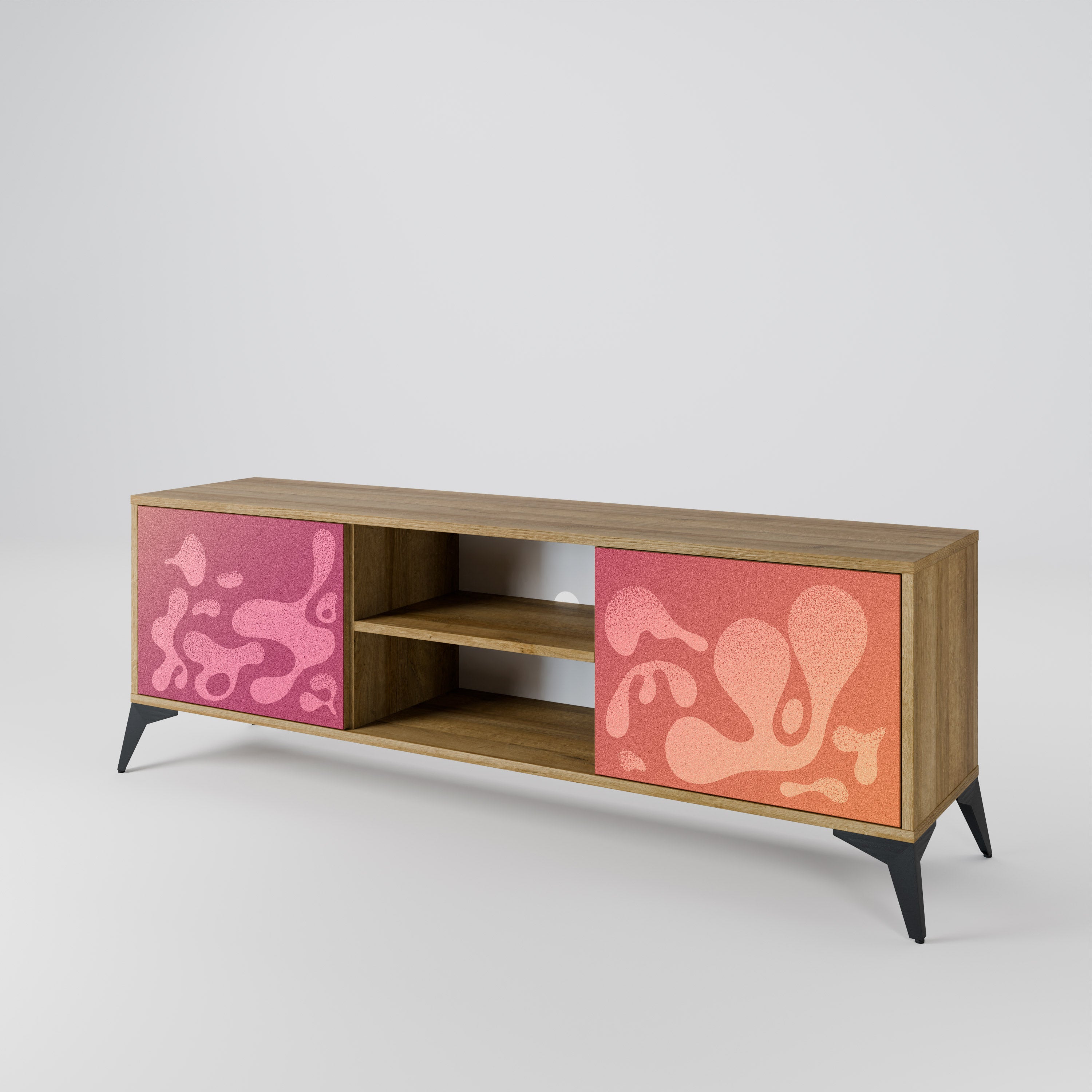 Mueble de TV IRREGULAR PINK de 2 puertas con efecto roble