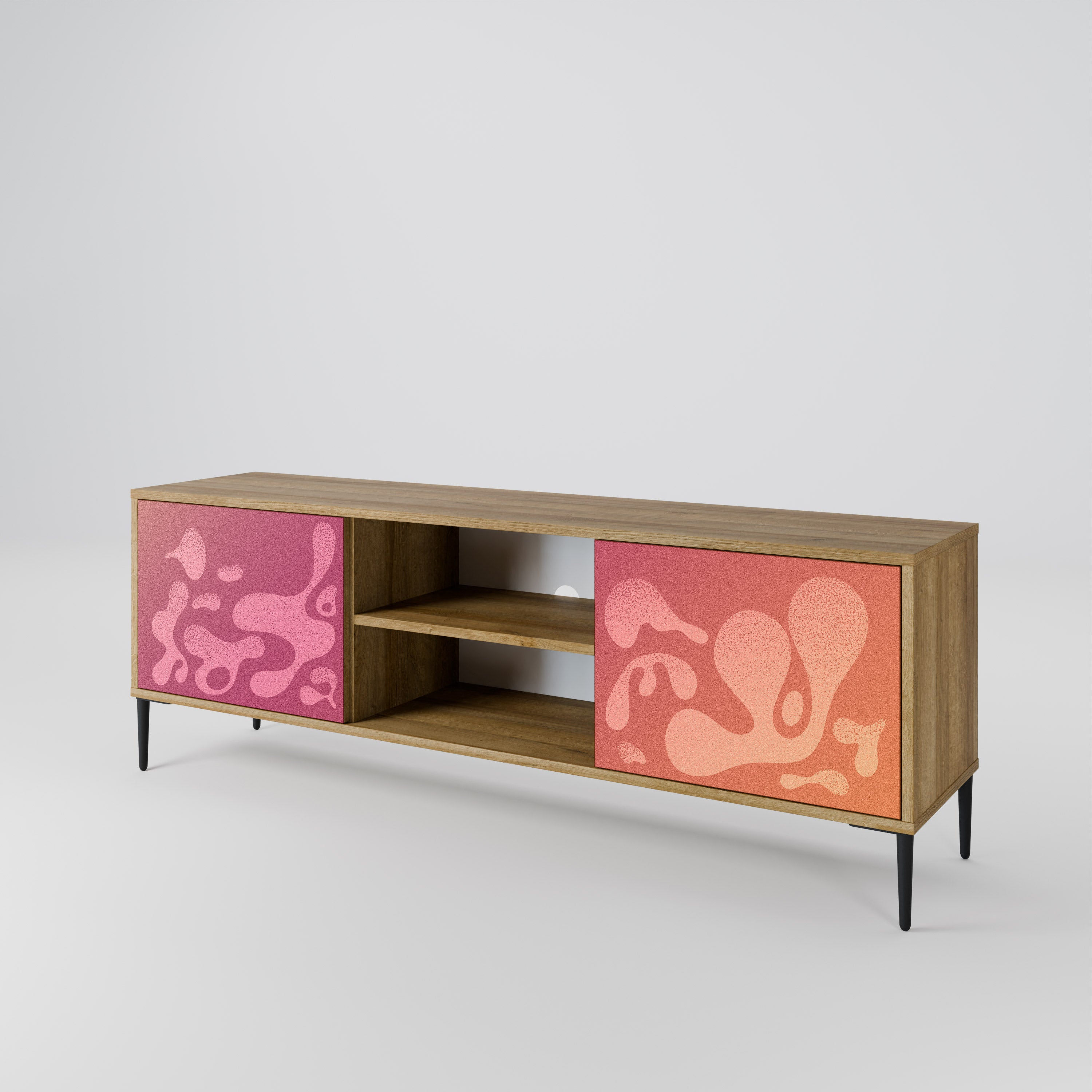 Mueble de TV IRREGULAR PINK de 2 puertas con efecto roble