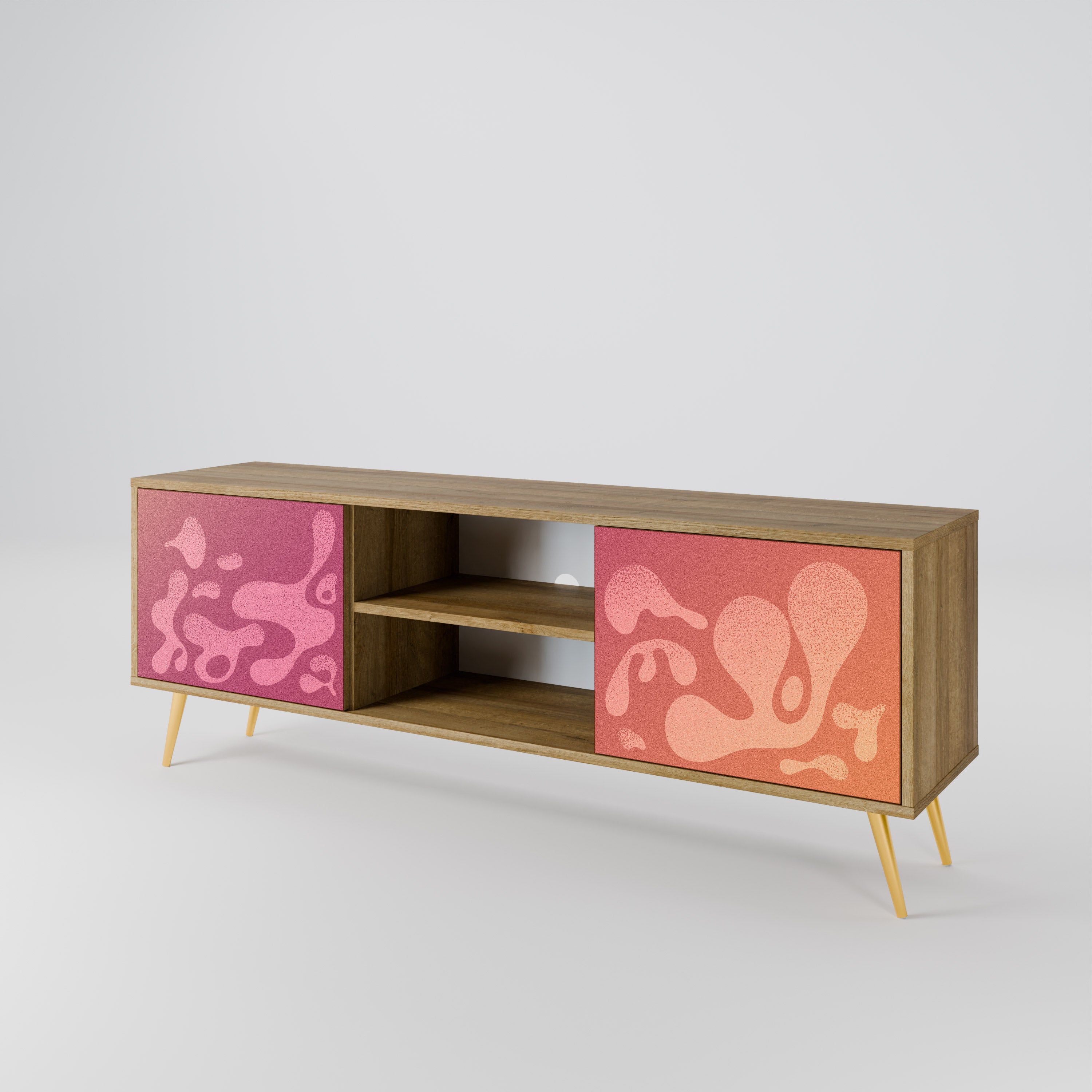 Mueble de TV IRREGULAR PINK de 2 puertas con efecto roble