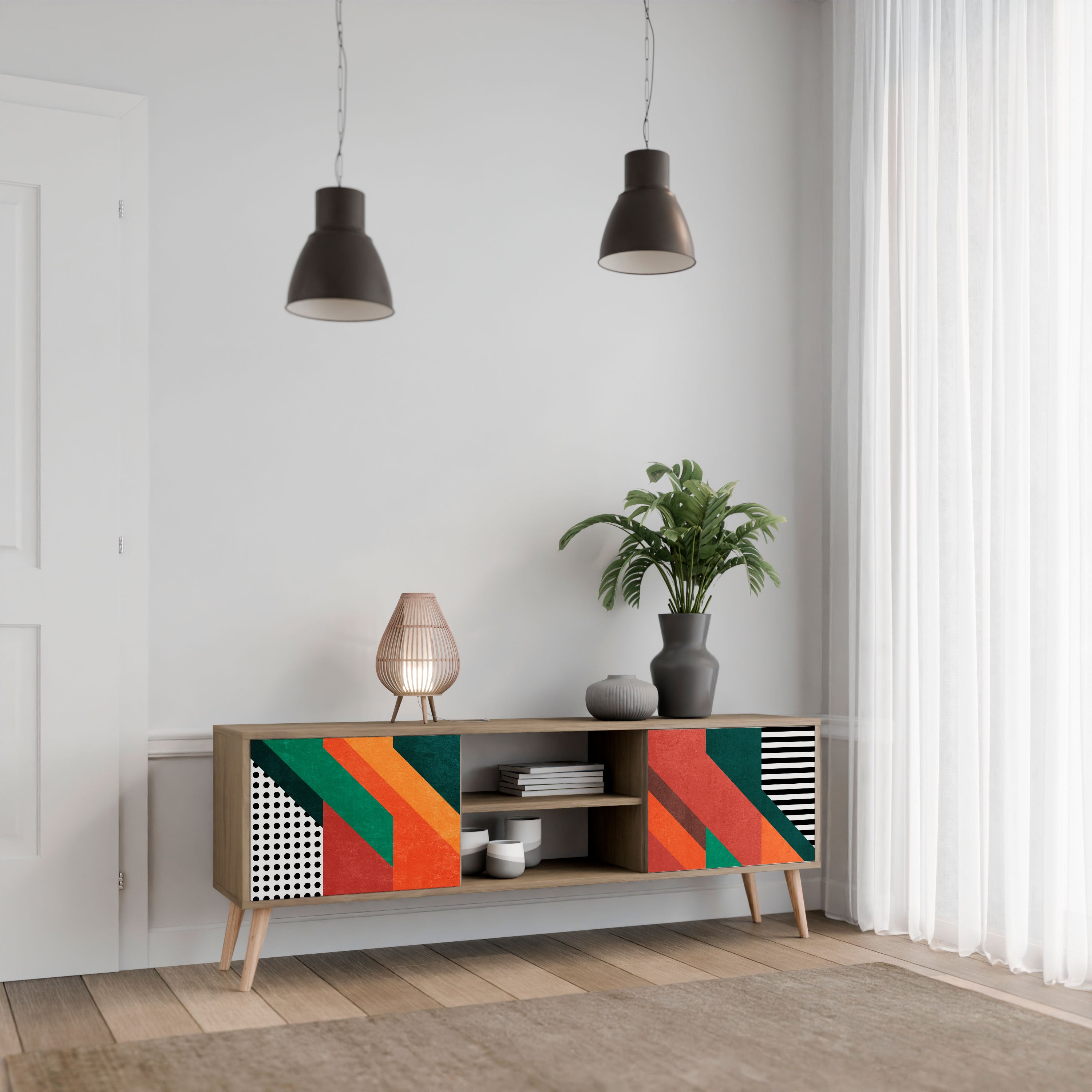 Mueble de TV de 2 puertas MAKESHIFT ARTISTRY con efecto roble