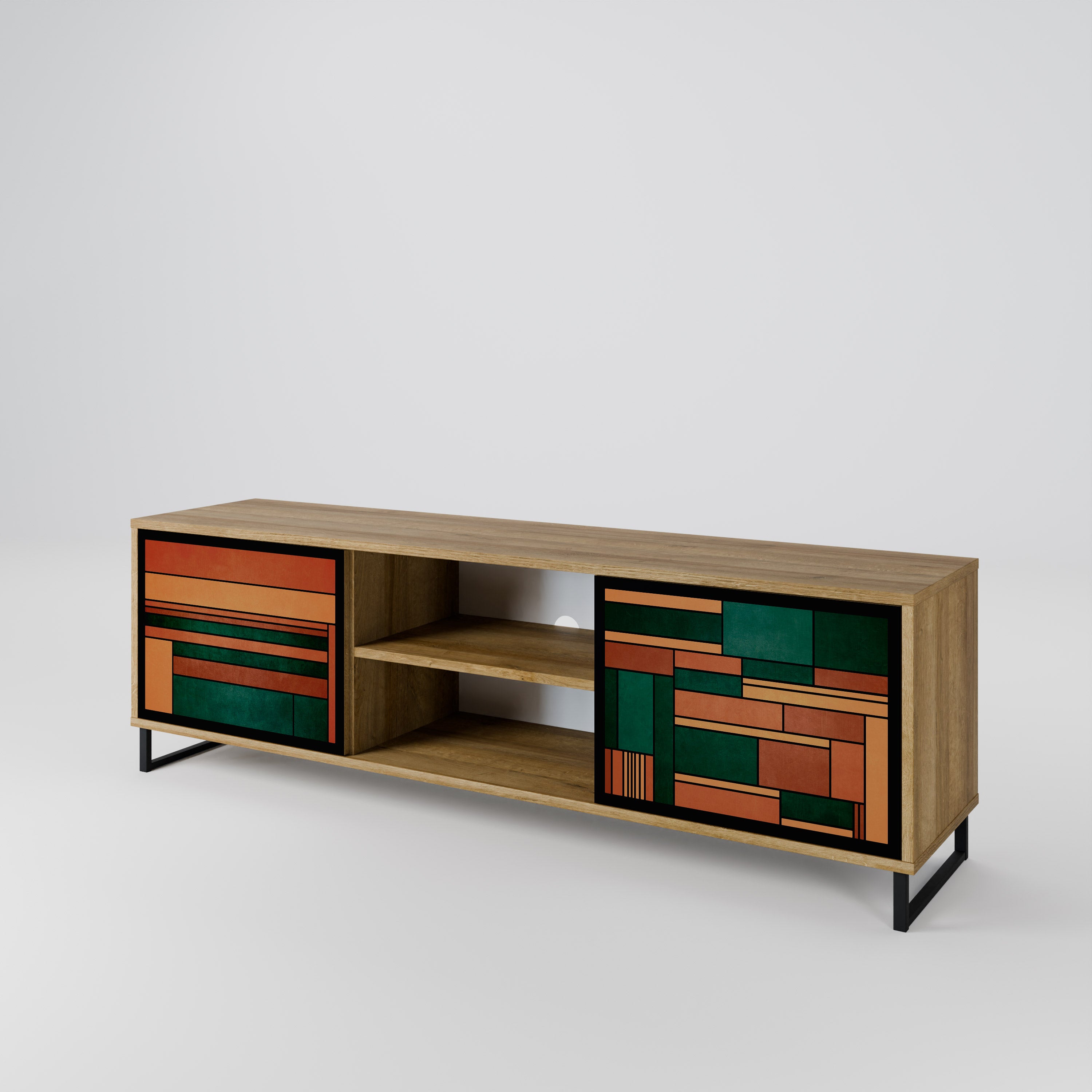 EARTHY FIGURES Mueble de TV de 2 puertas con efecto roble