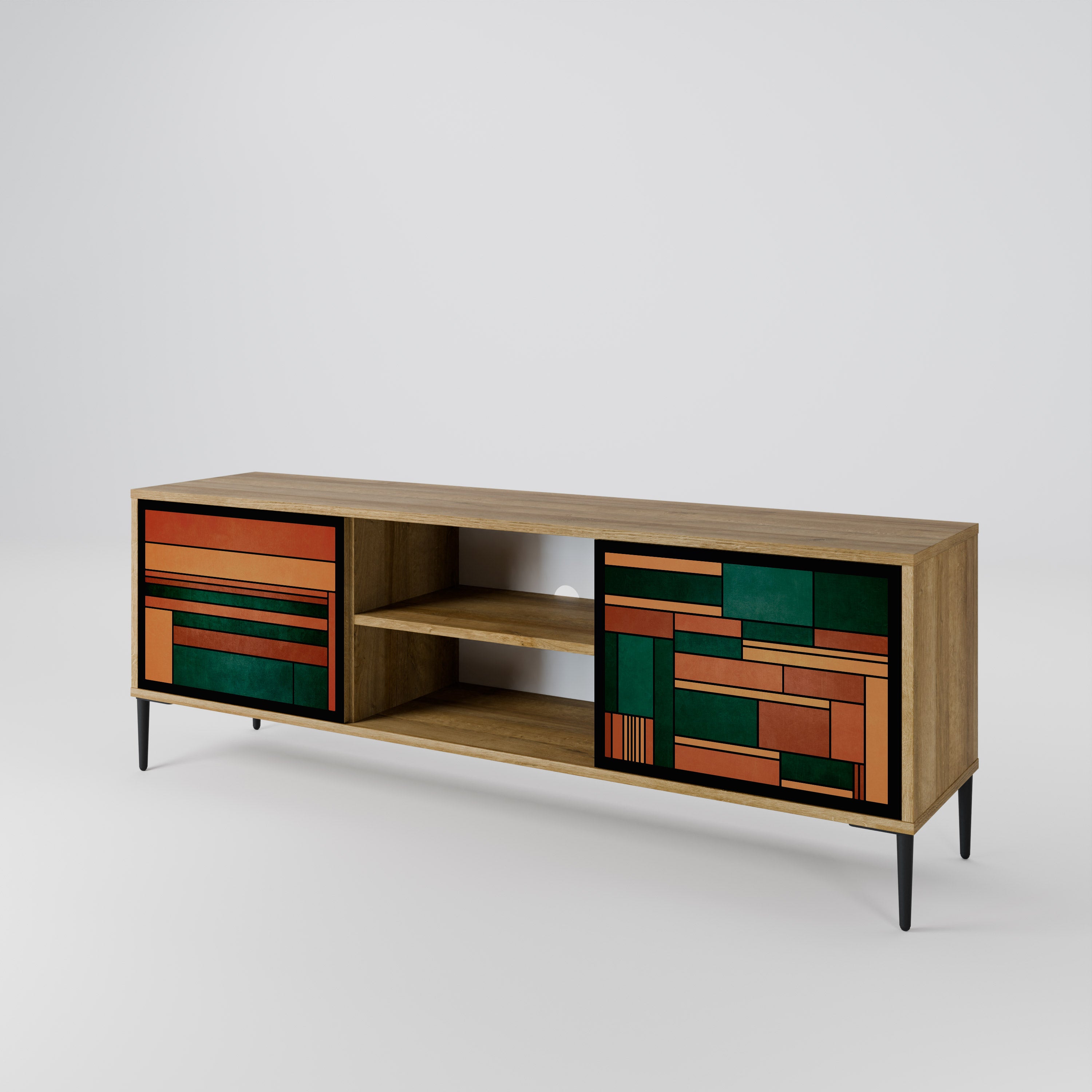 EARTHY FIGURES Mueble de TV de 2 puertas con efecto roble