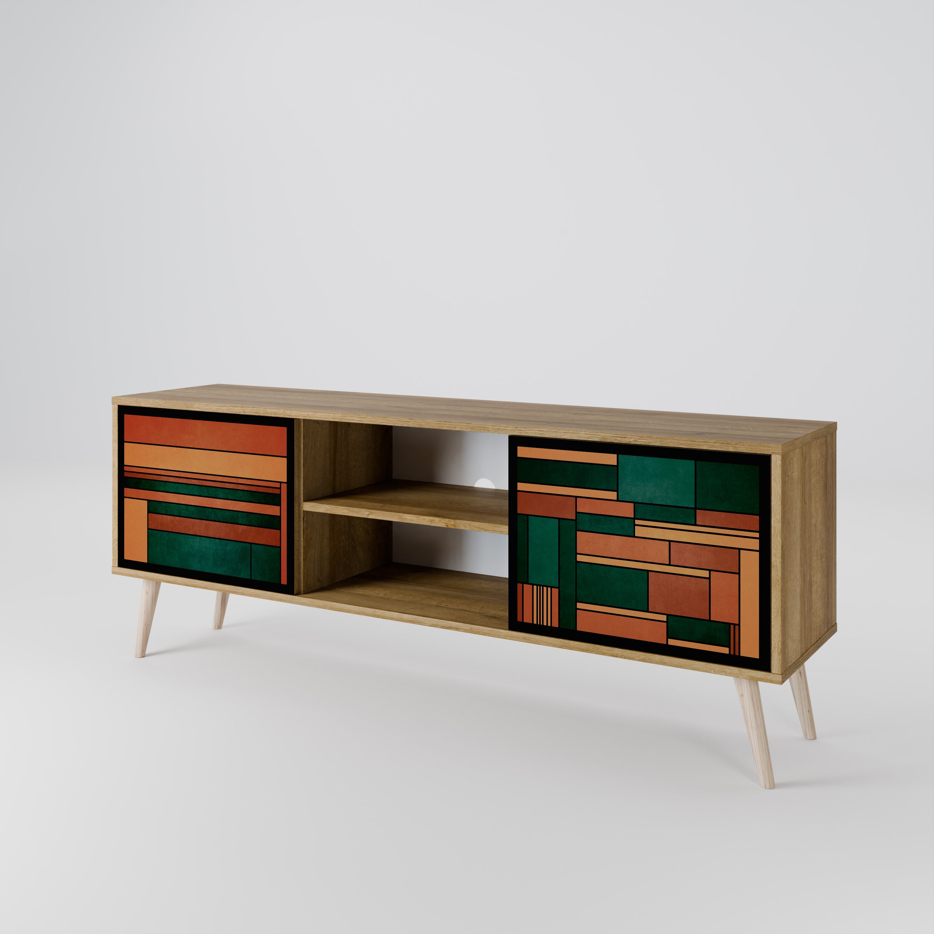 EARTHY FIGURES Mueble de TV de 2 puertas con efecto roble