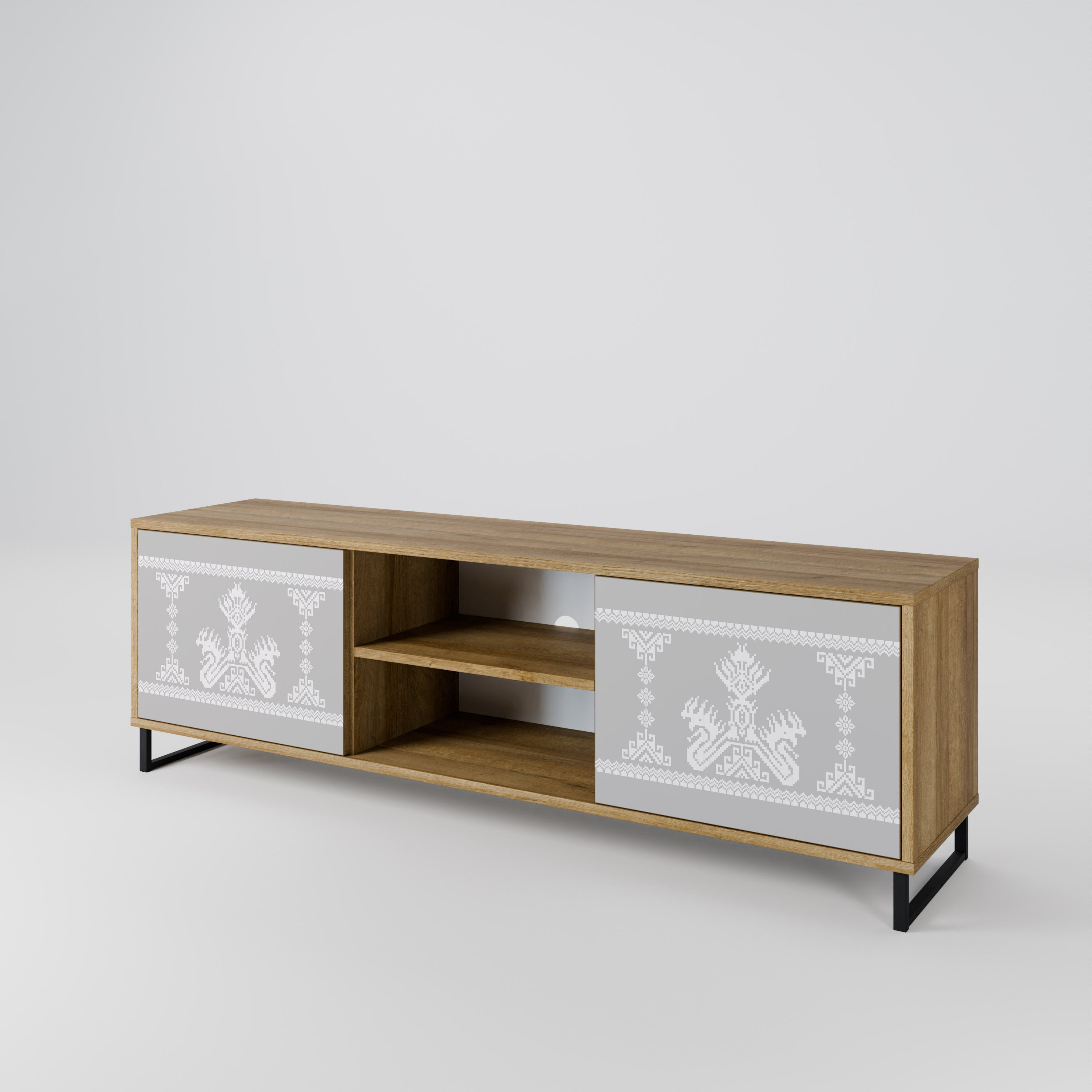 Mueble de TV de 2 puertas THAI GRAY con efecto roble