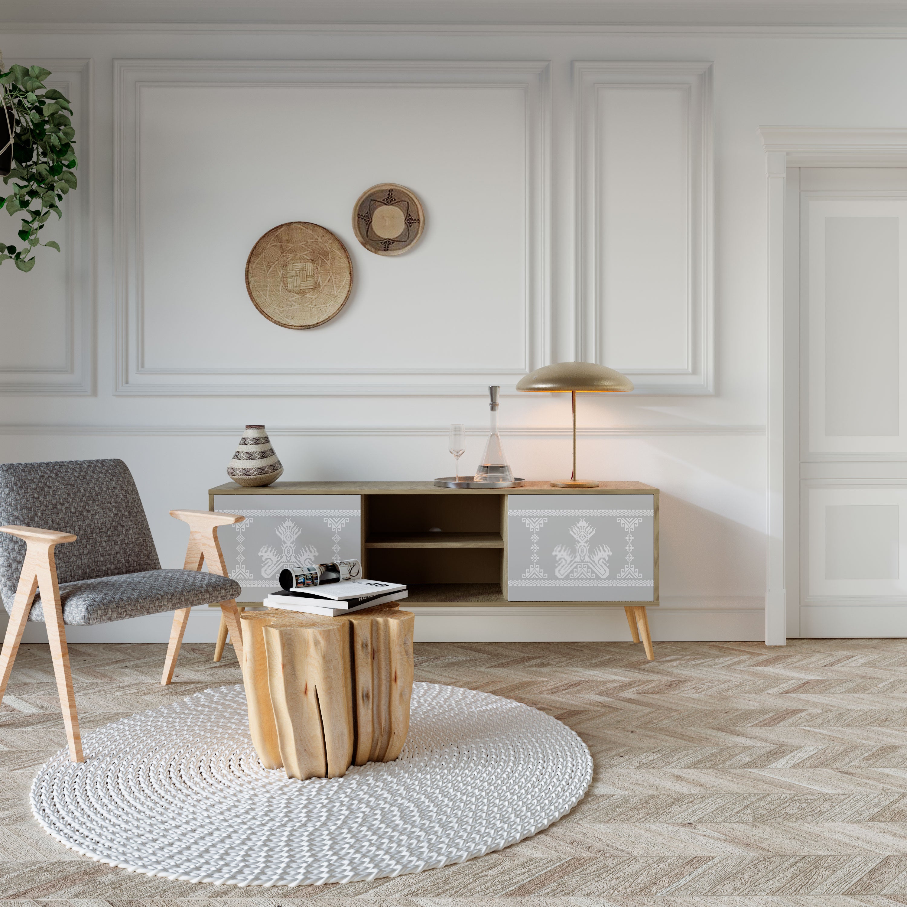 Mueble de TV de 2 puertas THAI GRAY con efecto roble