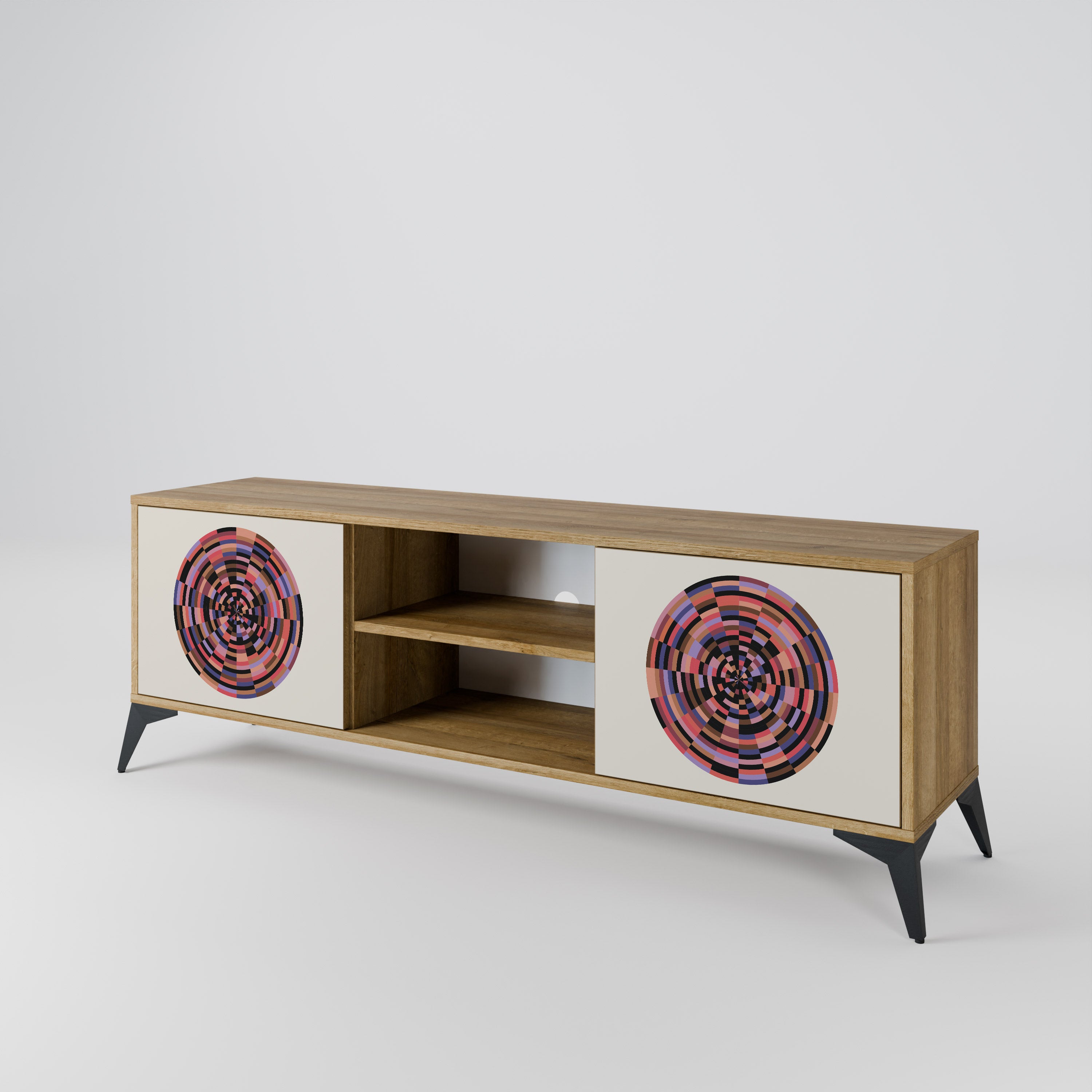 Mueble de TV de 2 puertas BROWN CIRCLES con efecto roble
