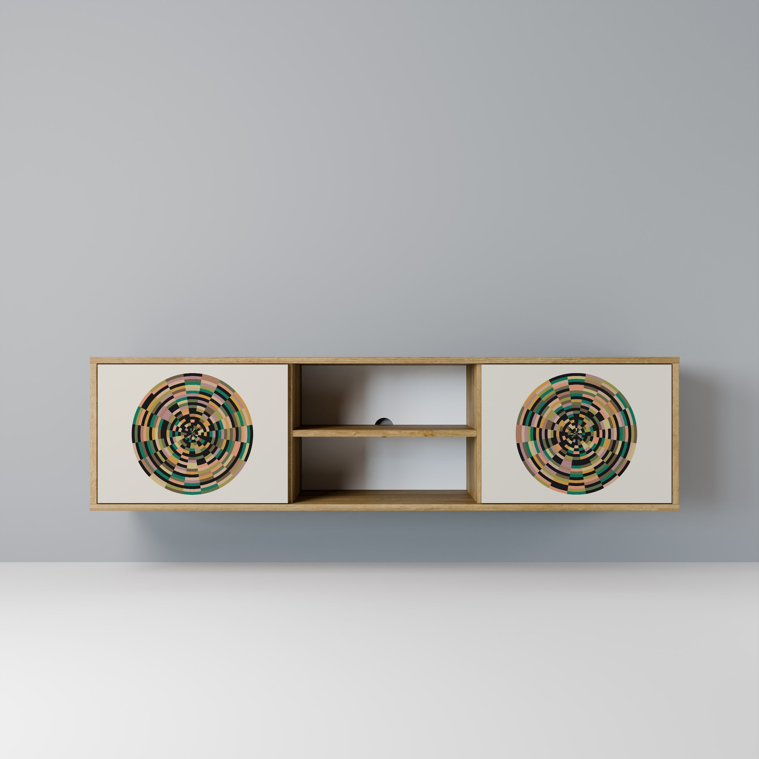 GREEN CIRCLES 2-Door TV Stand in Oak Effect